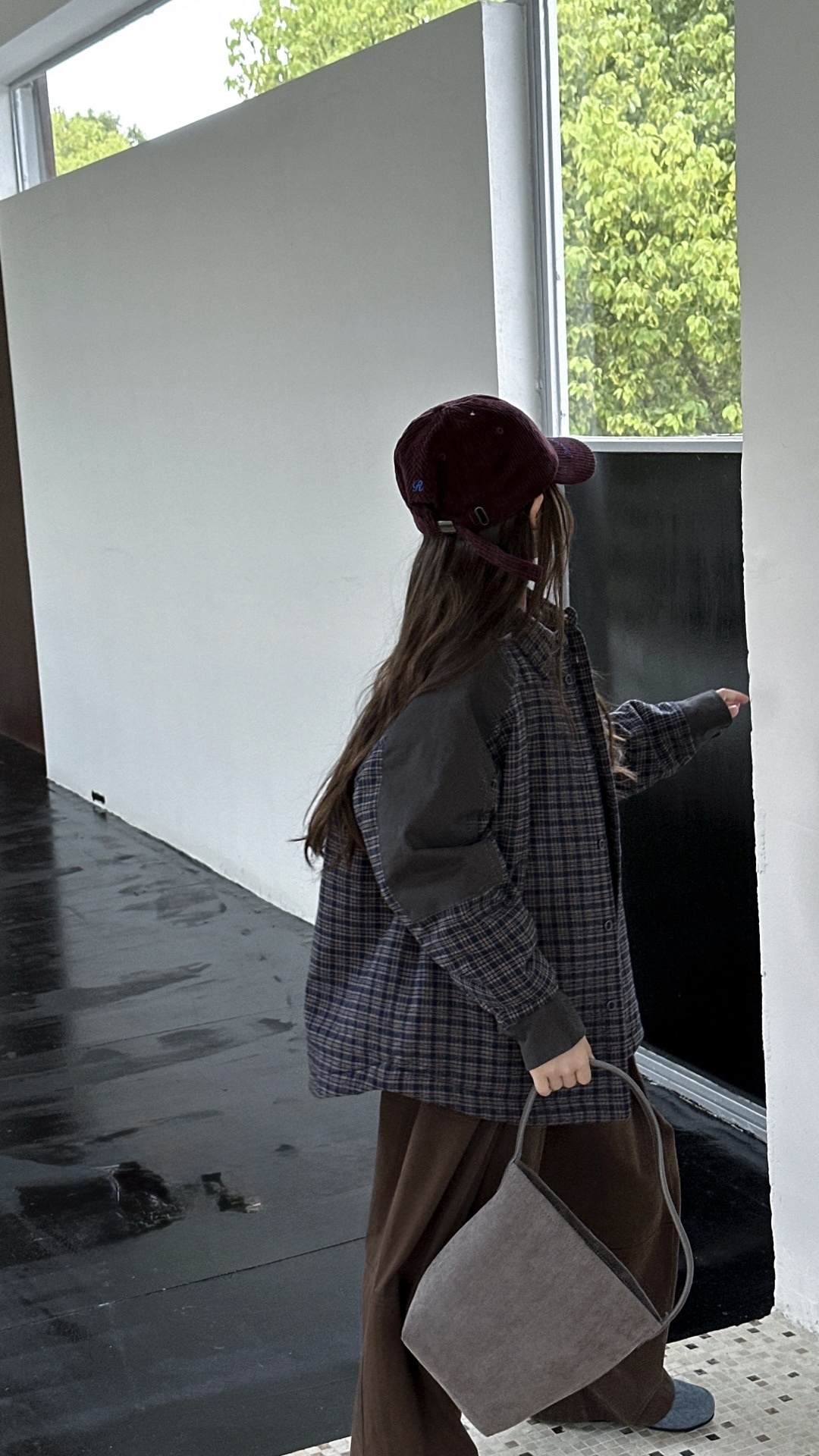 A03829薄鋪棉拼接格子襯衫