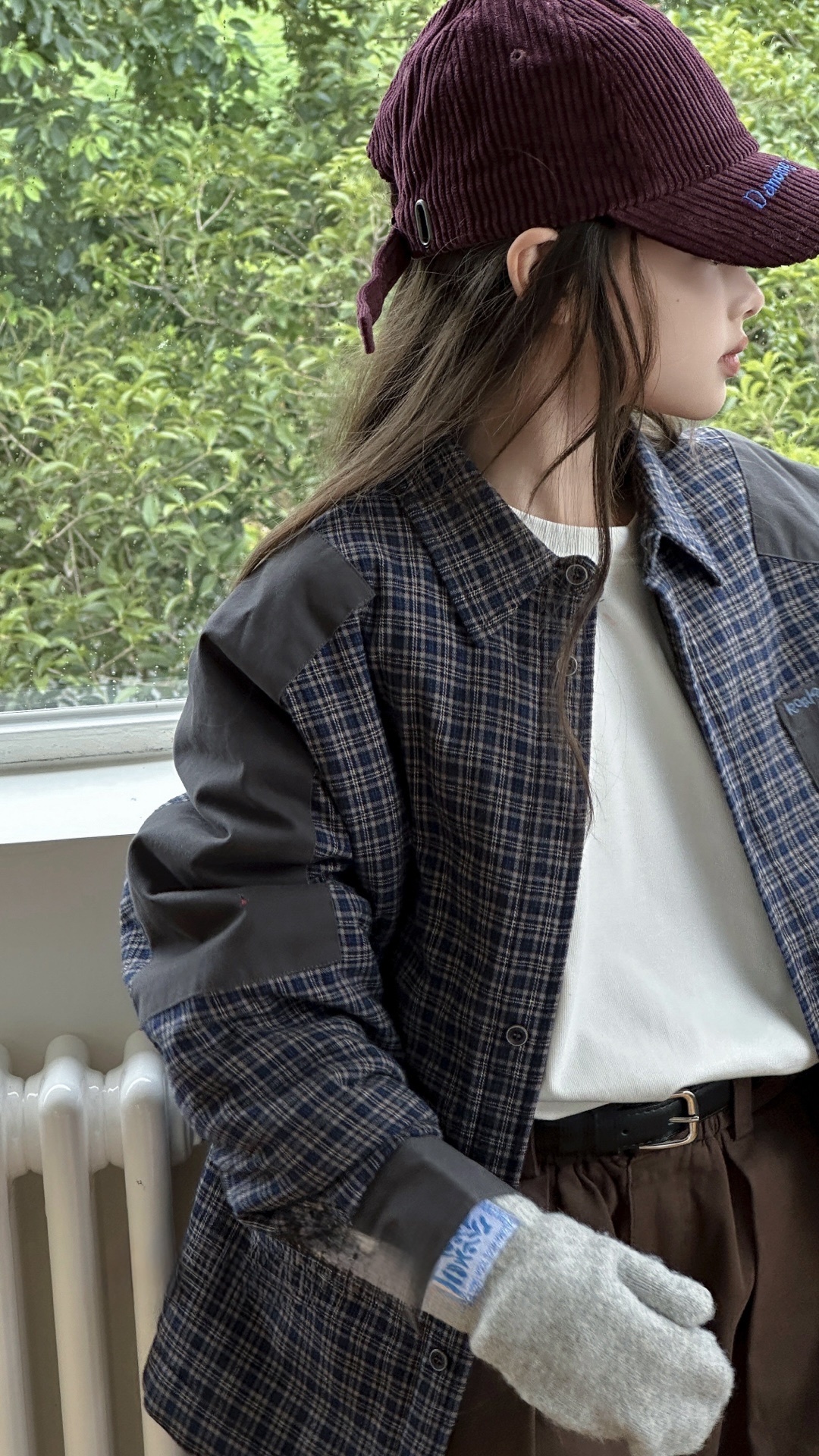 A03829薄鋪棉拼接格子襯衫