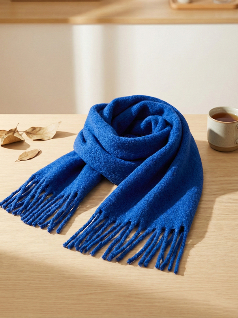 鬆軟厚織毛呢流蘇圍巾