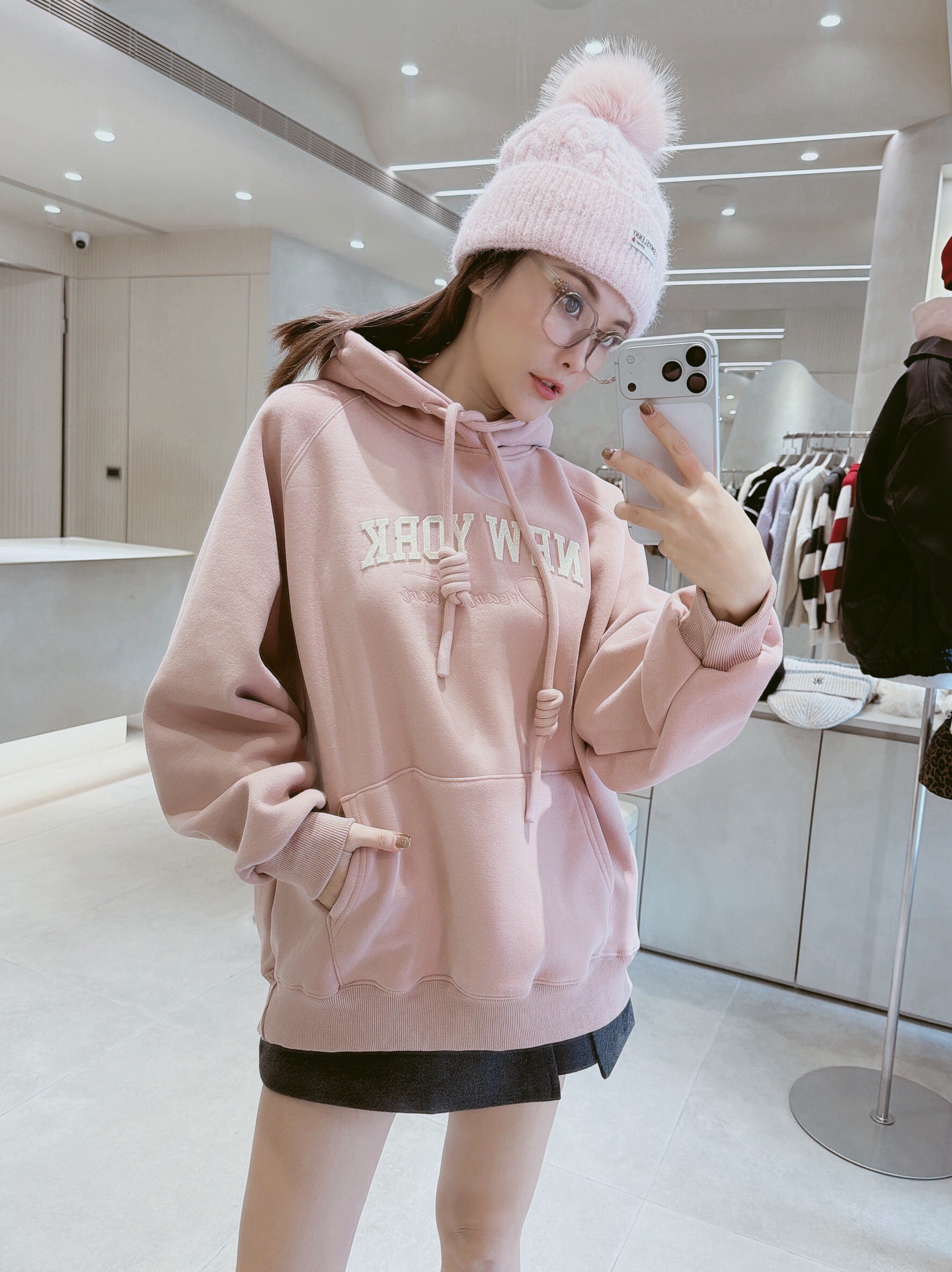 NEW YORK配色刷毛連帽衣