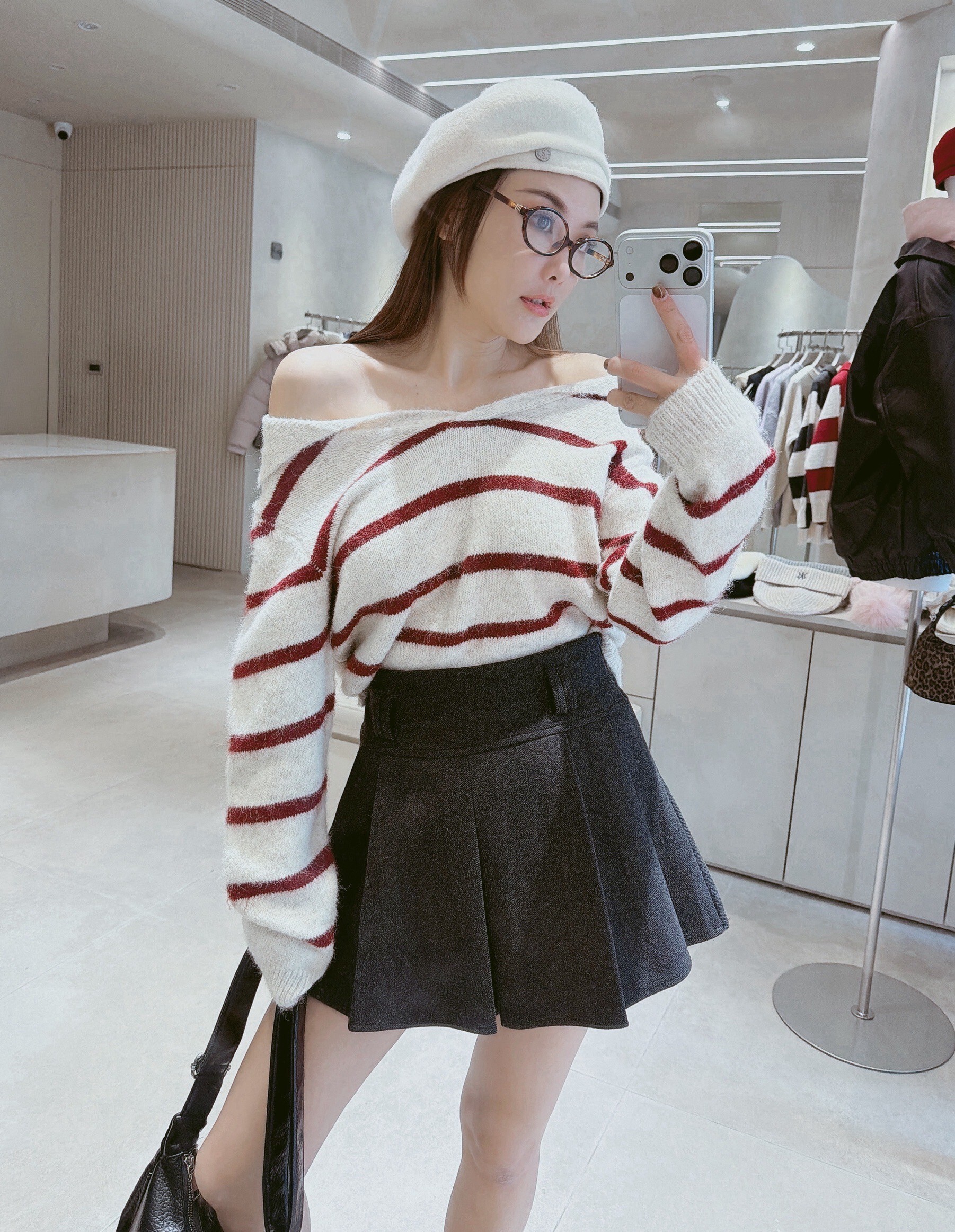 V領POLO條紋針織衣