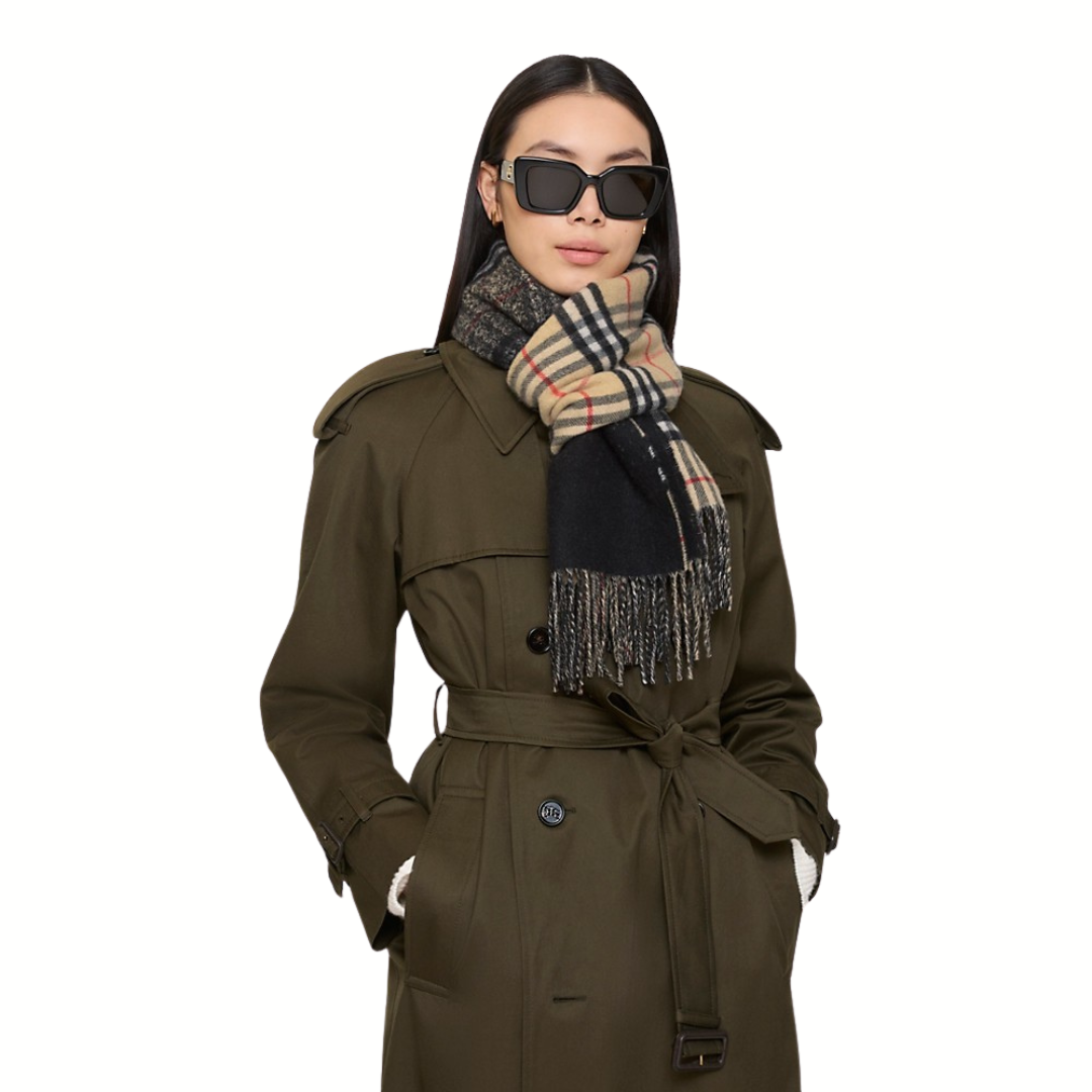 1FF0101-056 BURBERRY Gradient Check Cashmere Scarf Sand (SS26) #8117686 (F-EU-E)