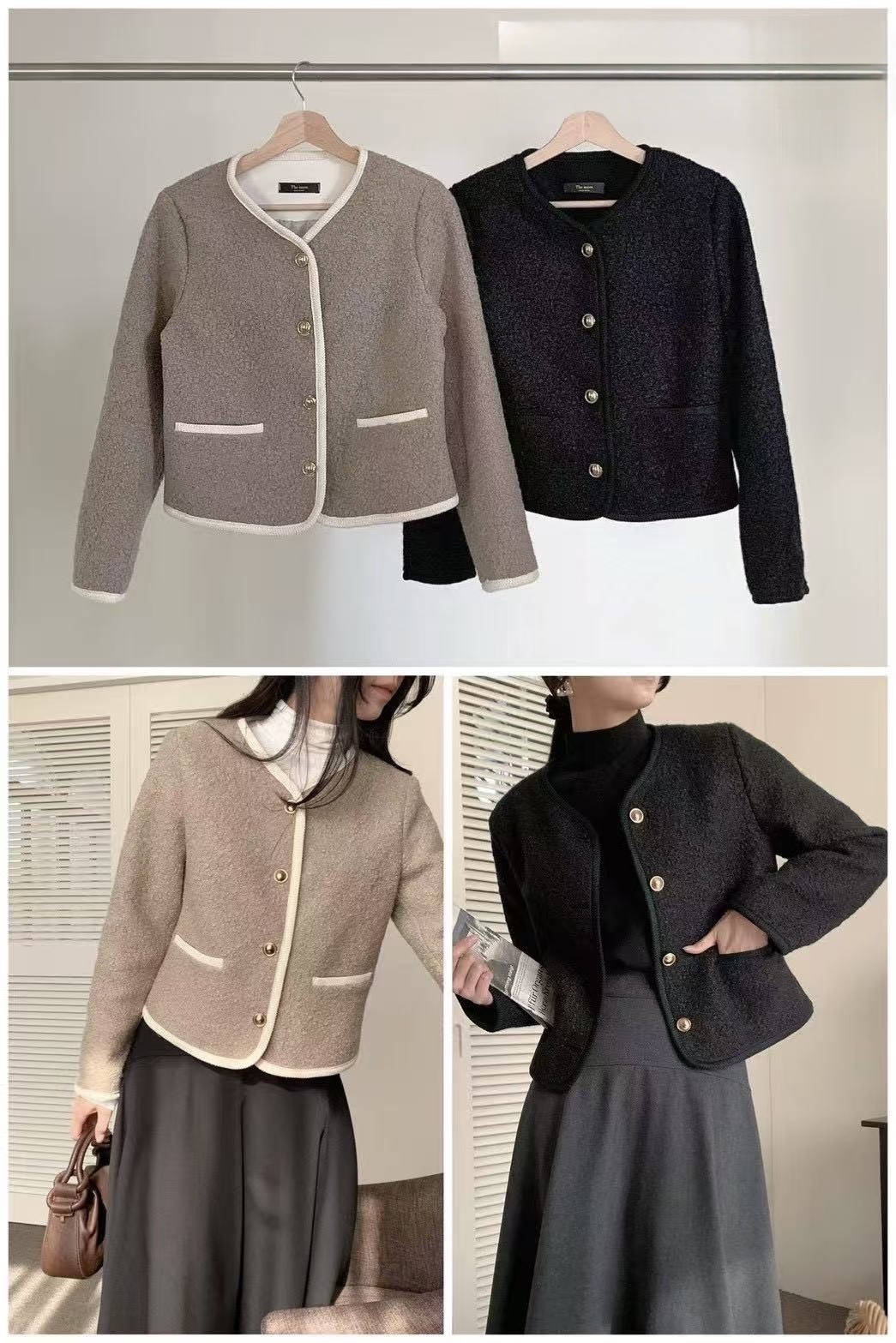 446 正韓滾邊配色金釦小香外套