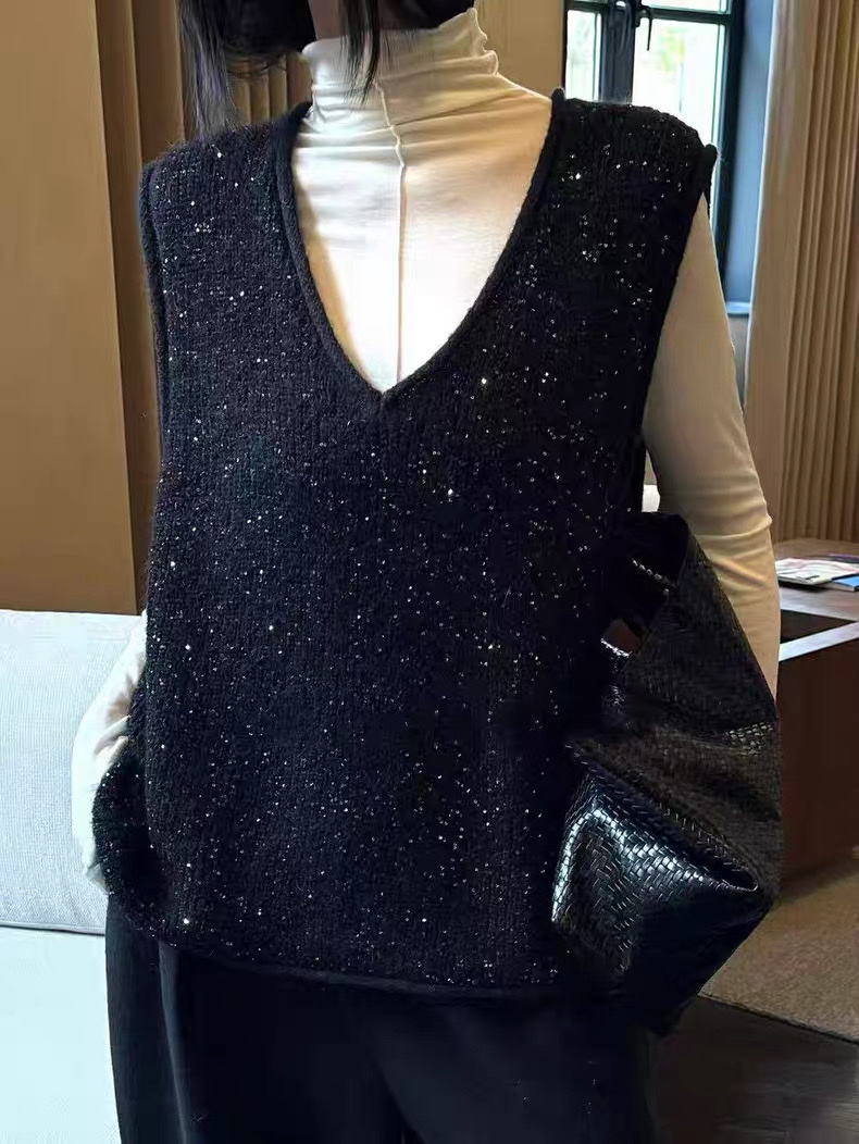 561 V領小亮片針織馬甲背心