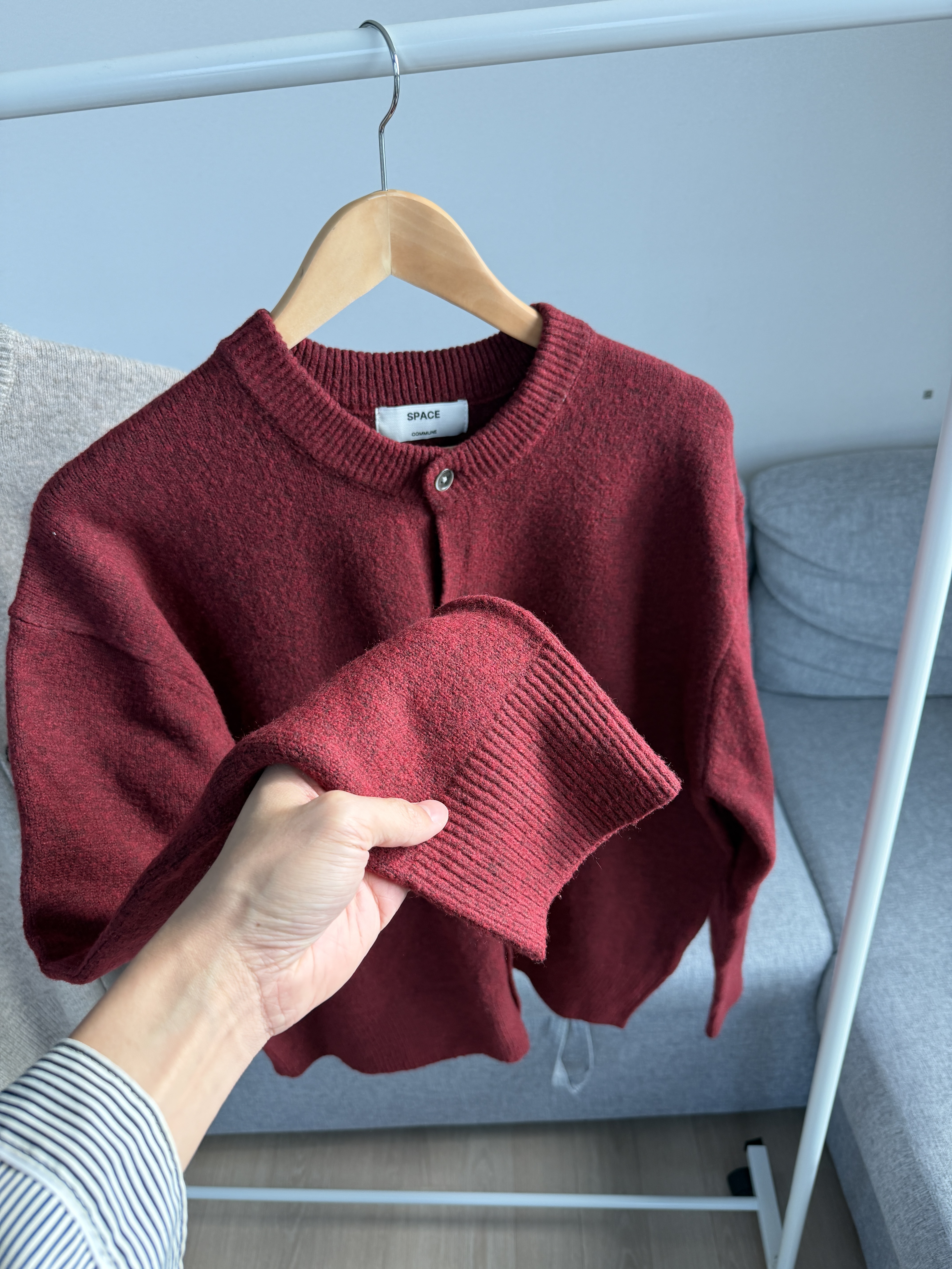 二手衣／SPACE 圓領鈕扣針織外套 紅色 9.5成新