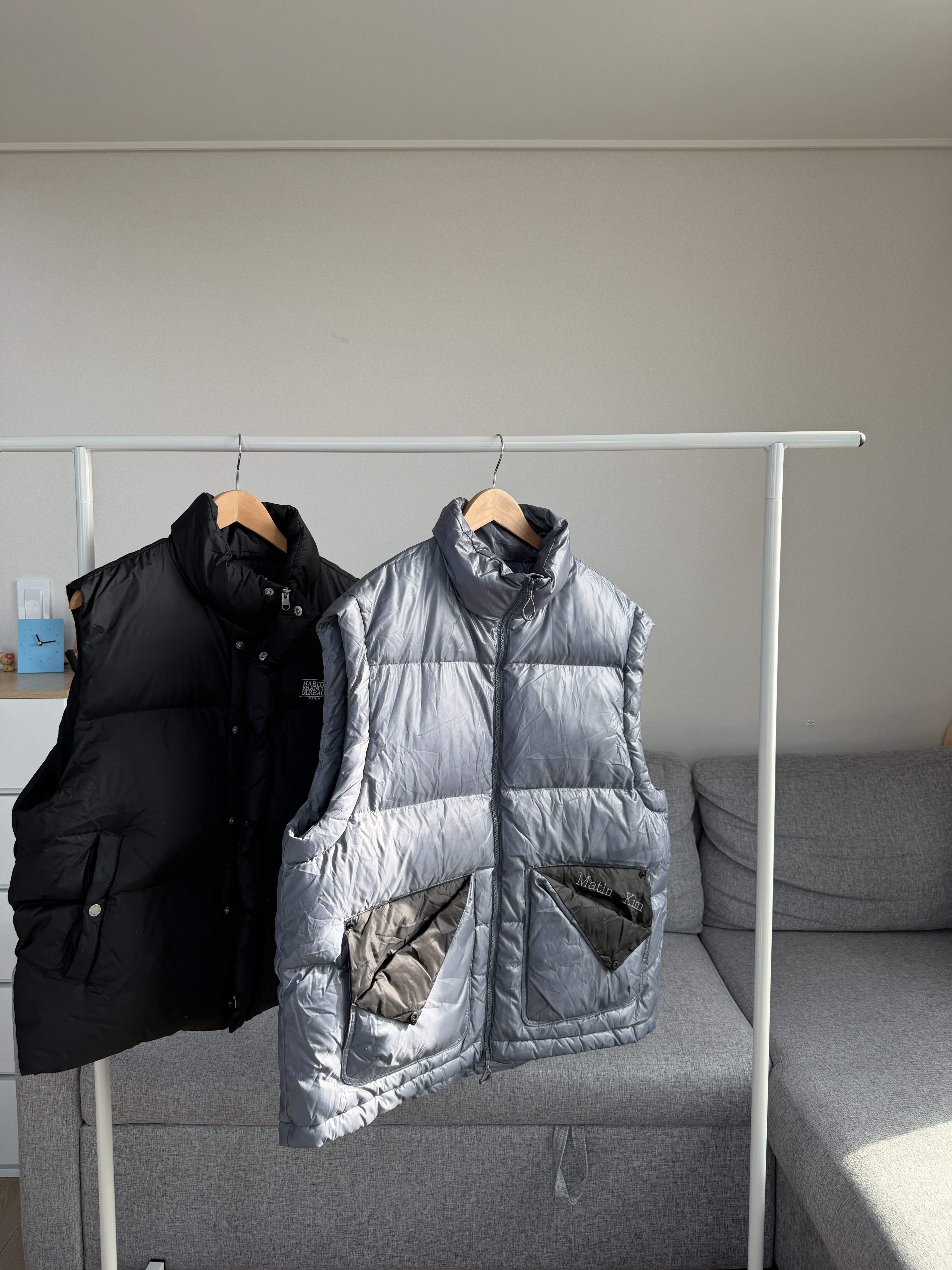二手衣／韓國潮牌 Matin Kim 撞色羽絨背心 灰色 9成新