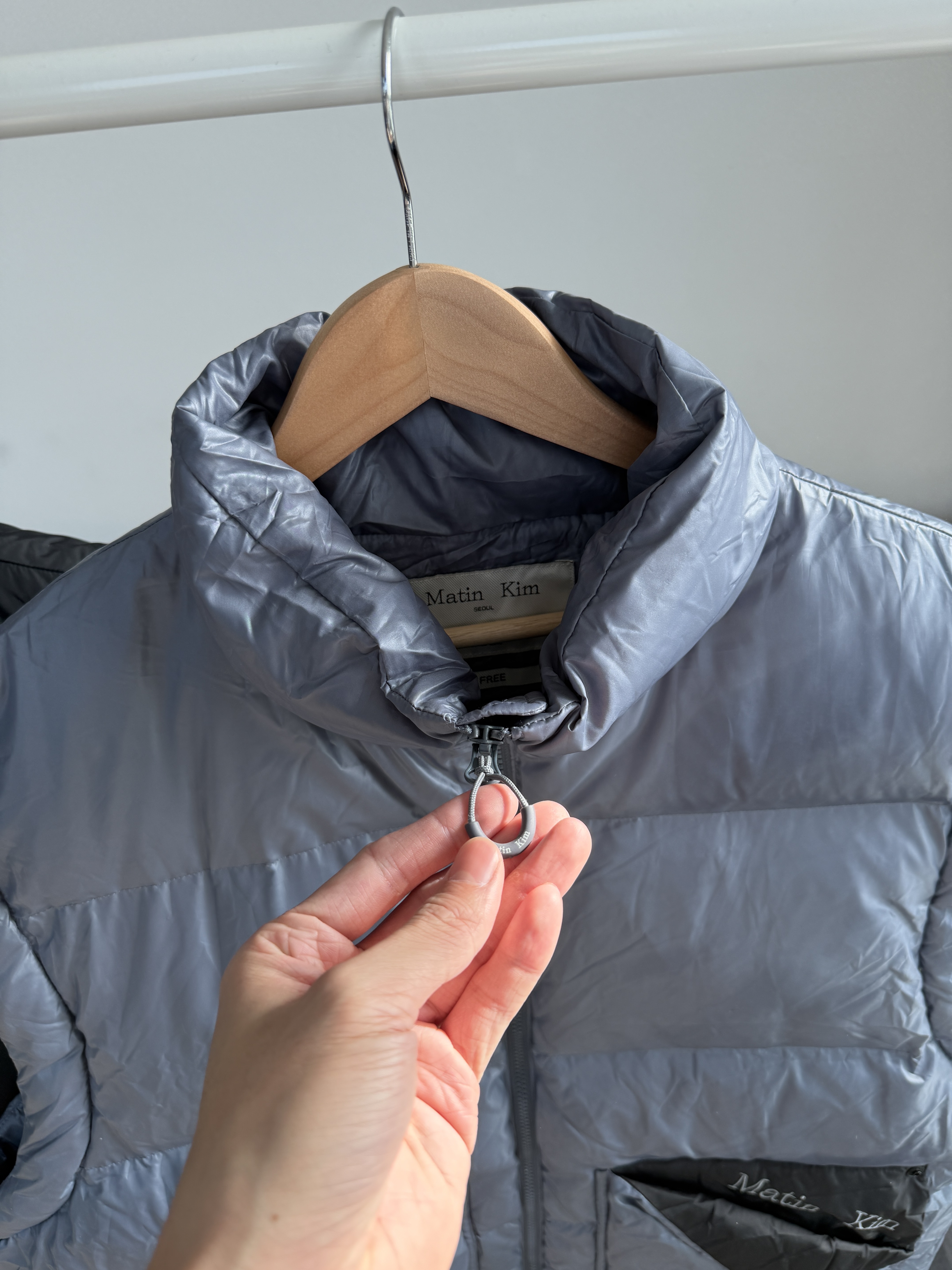 二手衣／韓國潮牌 Matin Kim 撞色羽絨背心 灰色 9成新
