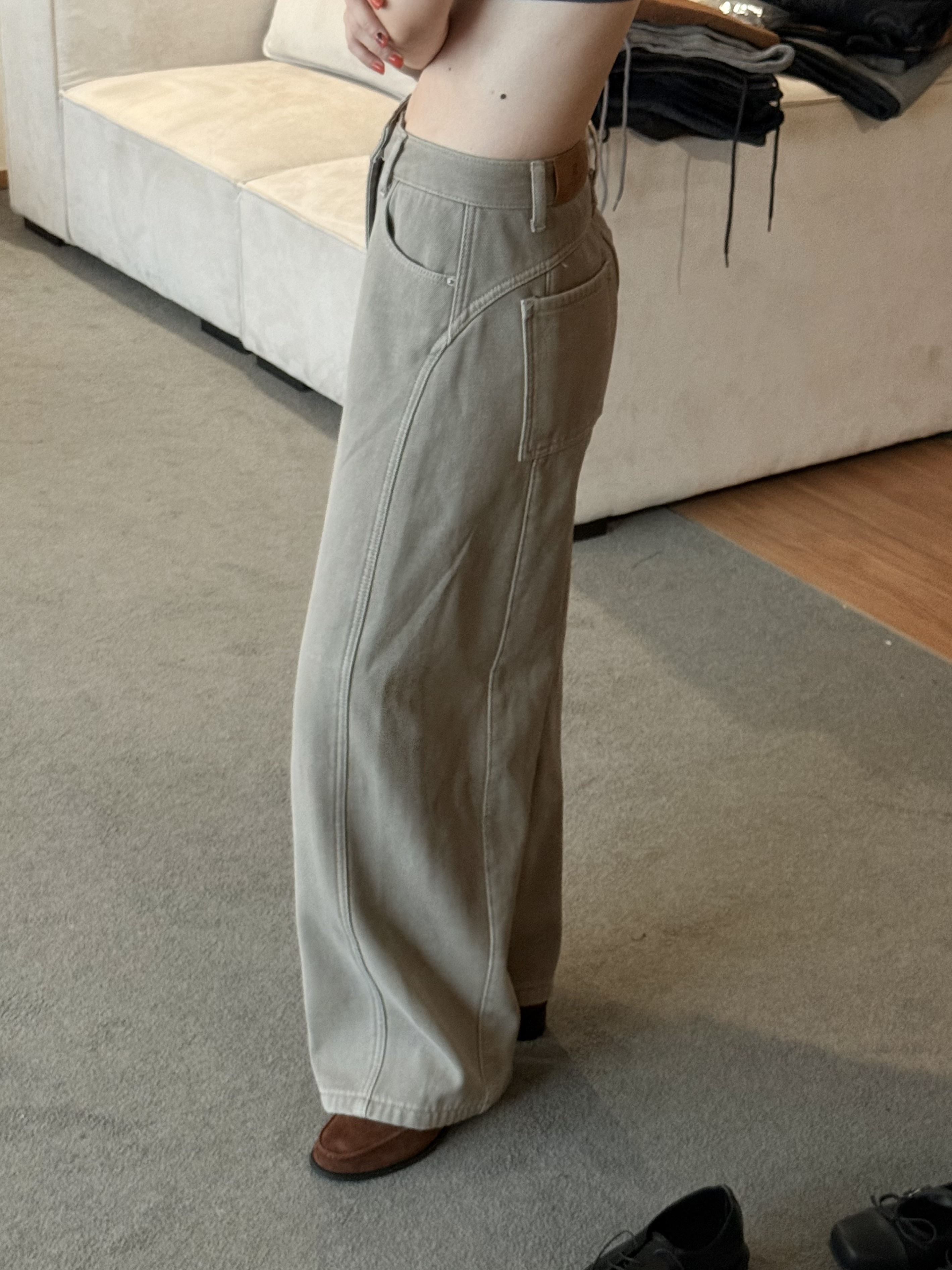 人生必收內刷法蘭絨彎刀褲/2色3碼/奶灰刷深灰