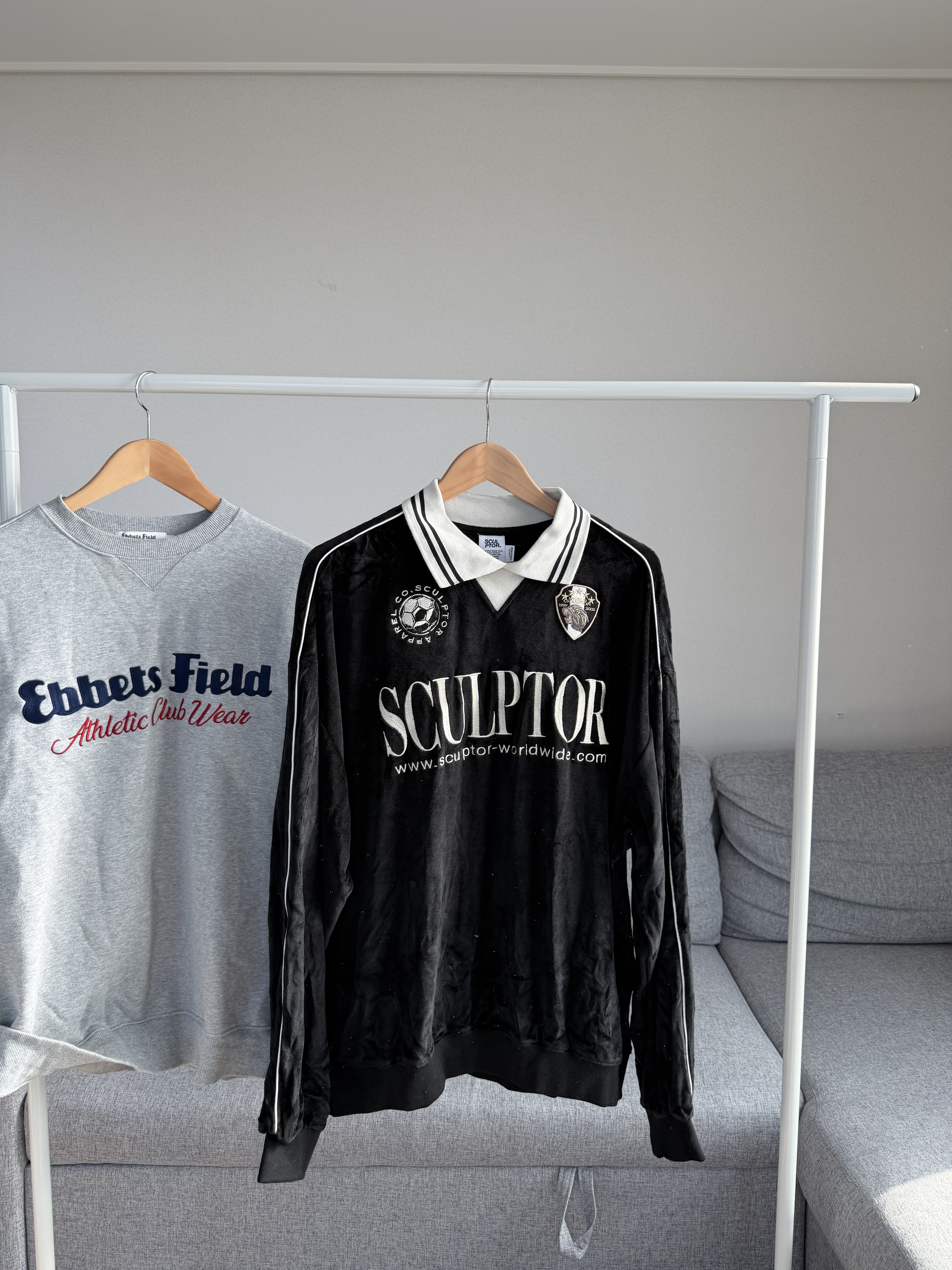 二手衣／韓國潮牌 SCUL 燈芯龍賽車長袖 黑色 9.8成新