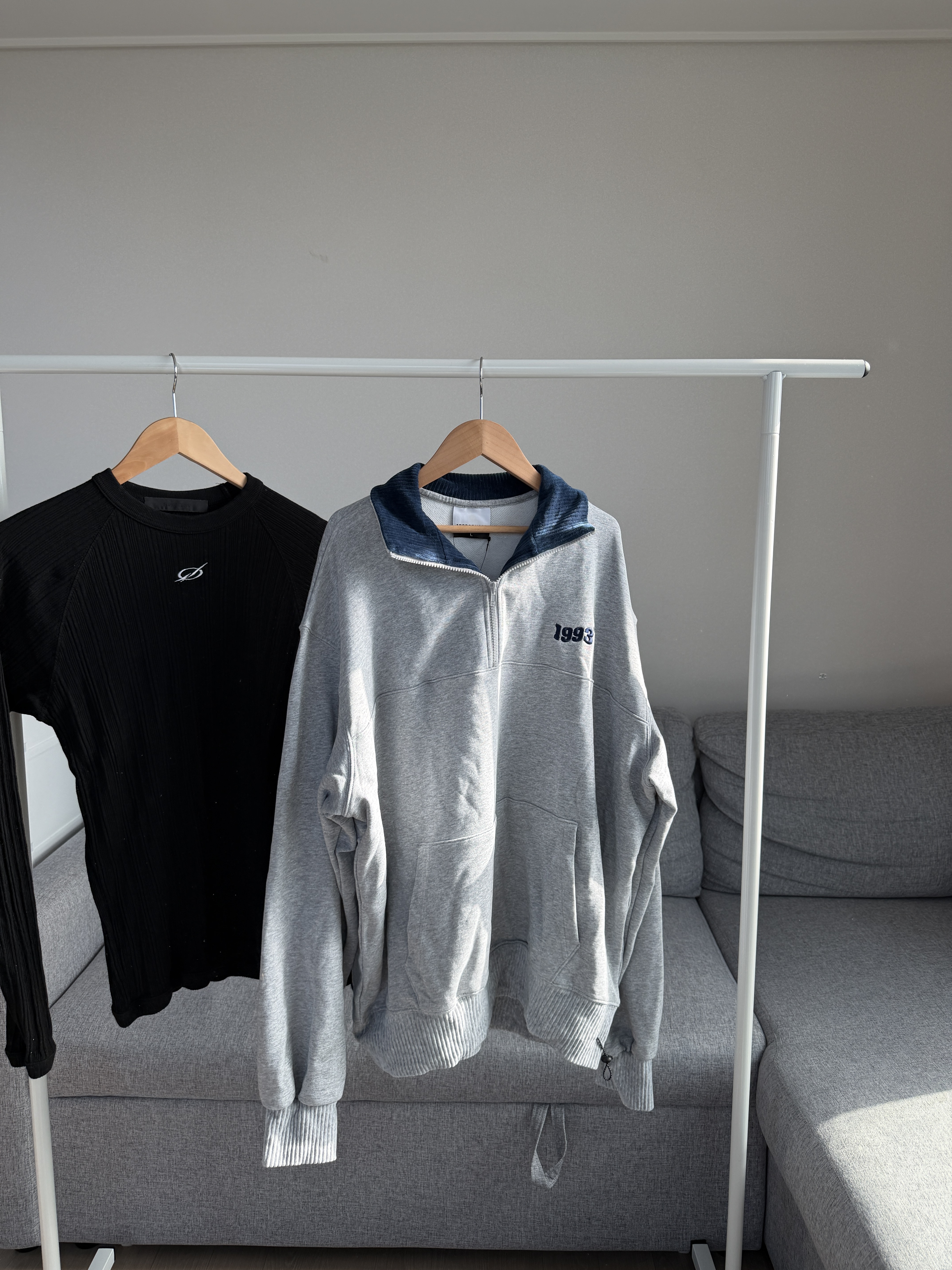 二手衣／韓國潮牌 1993 撞色翻領拉鍊大學T 灰色 9.5成新