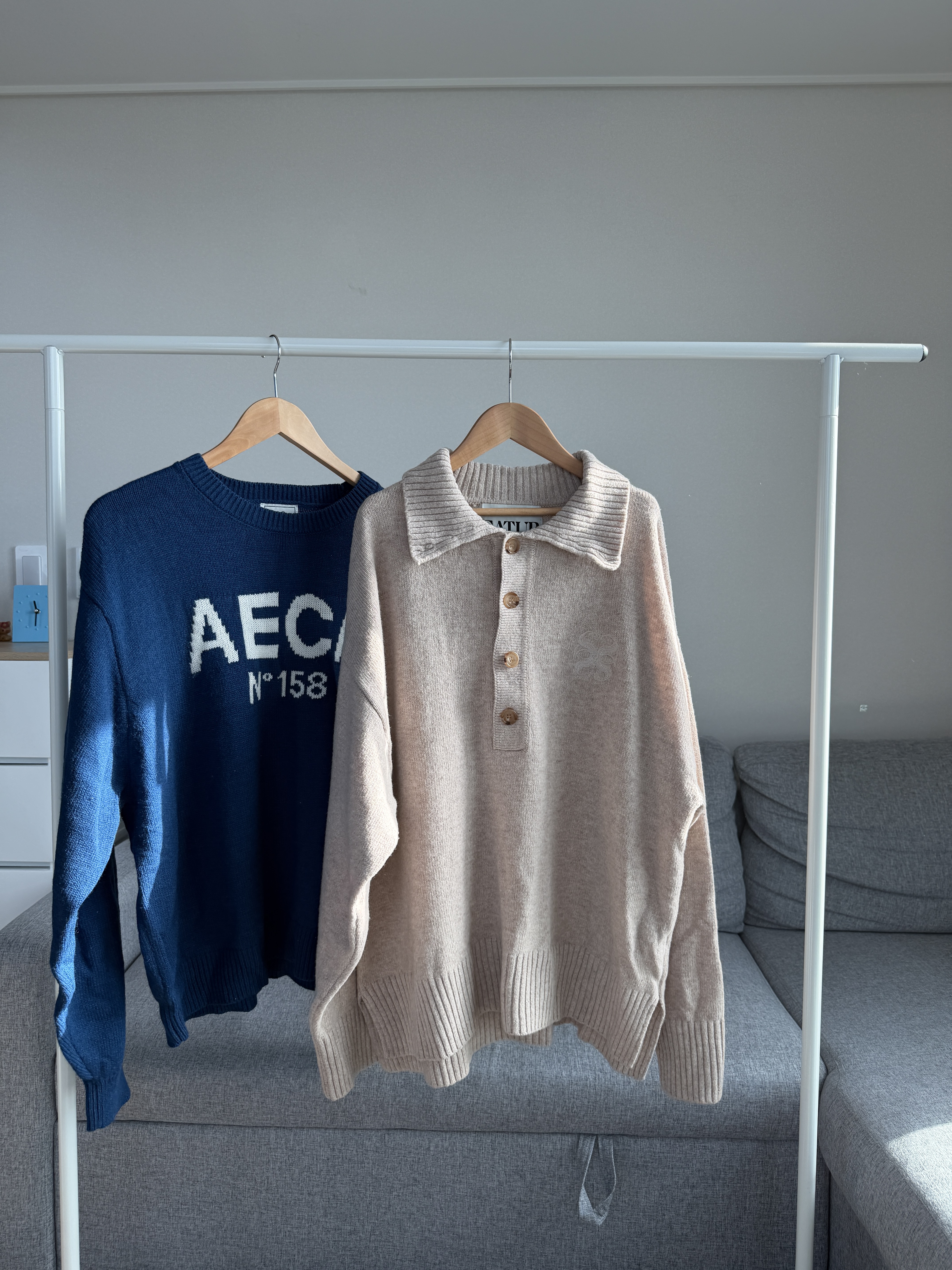 二手衣／韓國潮牌 SATUR 翻領鈕扣針織上衣 杏色 9.5成新