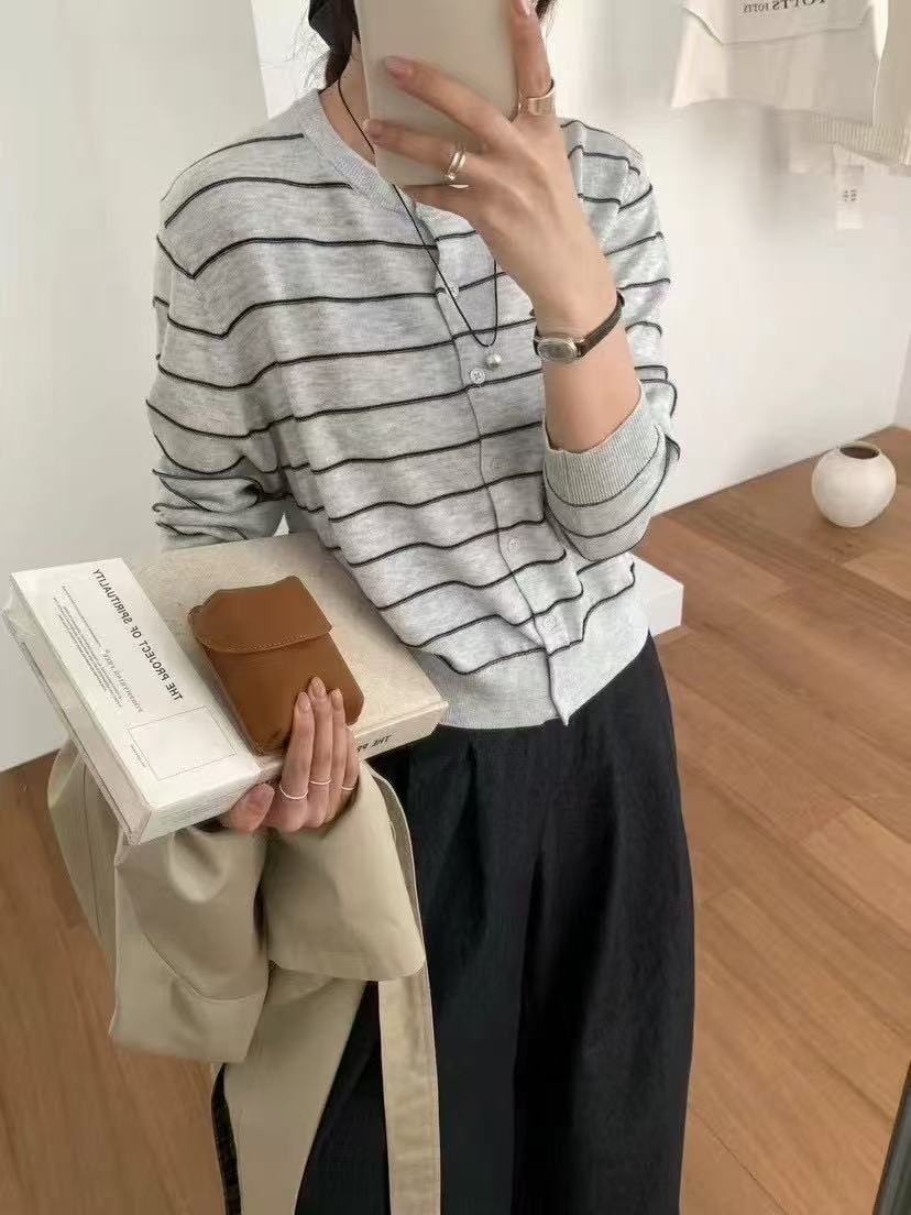 716 簡約細條紋針織開衫