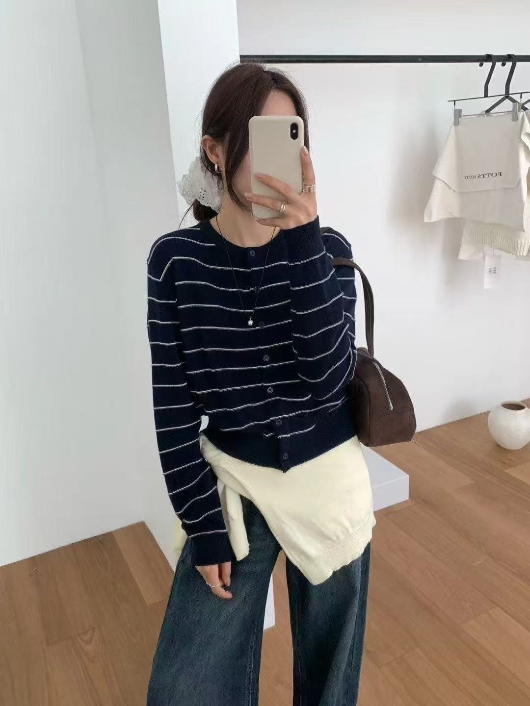 716 簡約細條紋針織開衫