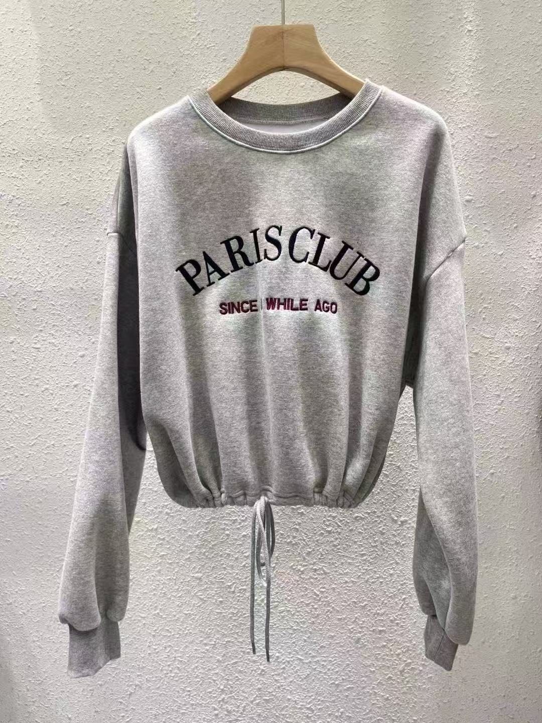 429 下擺抽繩綁帶刺繡字衛衣(內刷絨)