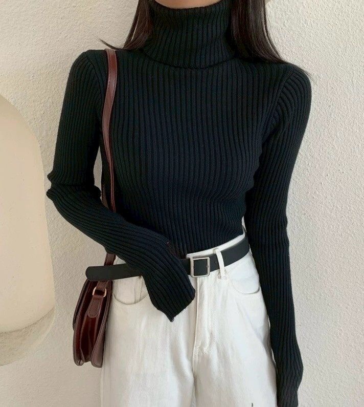 百搭高領短版針織上衣