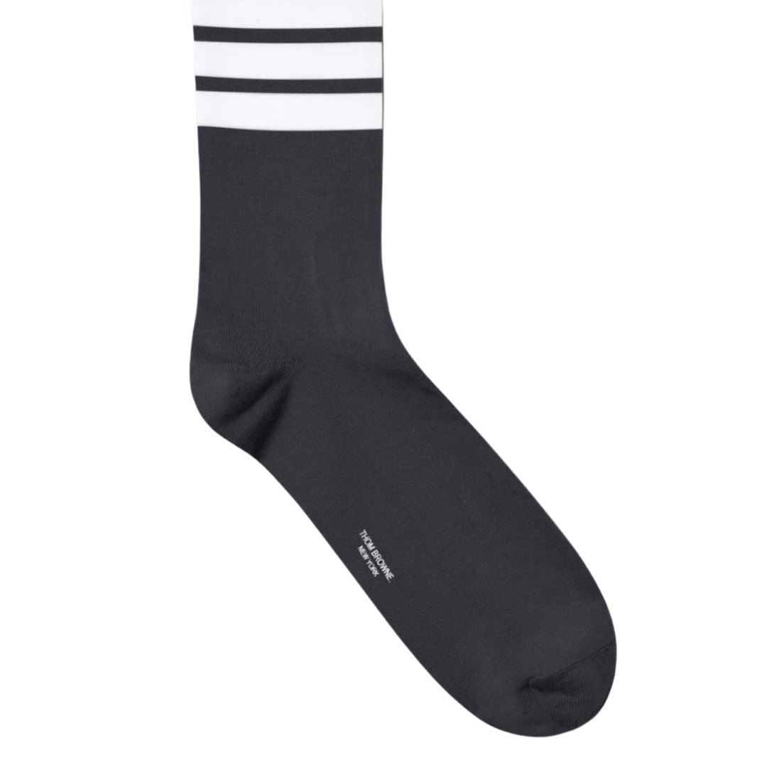 1FF0101-121 THOM BROWNE Cotton 4-Bar Mid Calf Socks Dark Grey (SS26) #MAS023B-01690-025 (C-EU-E)