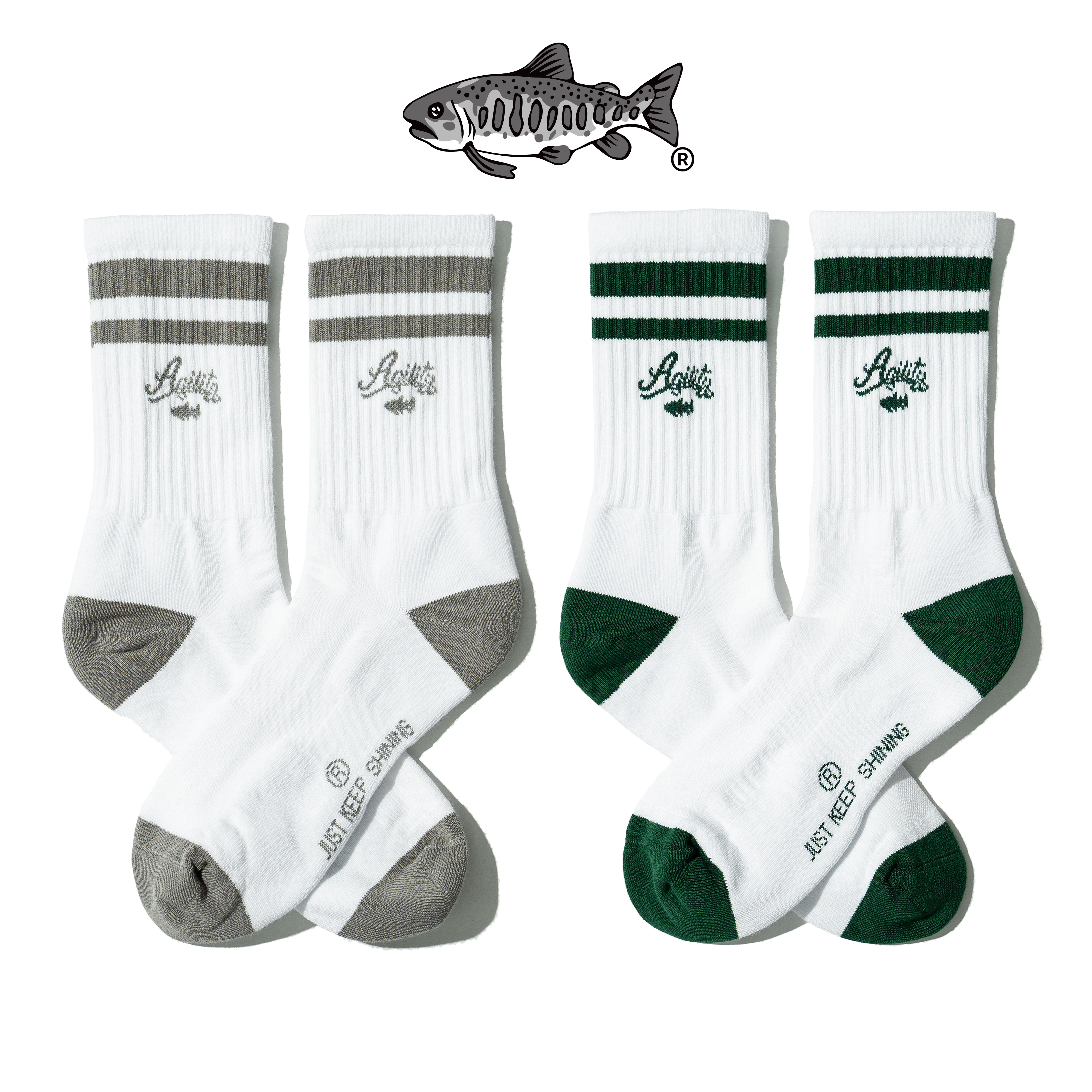 AGILITY CREW Striped Ribbed Socks 草寫刺繡 條紋長襪 [SC98]