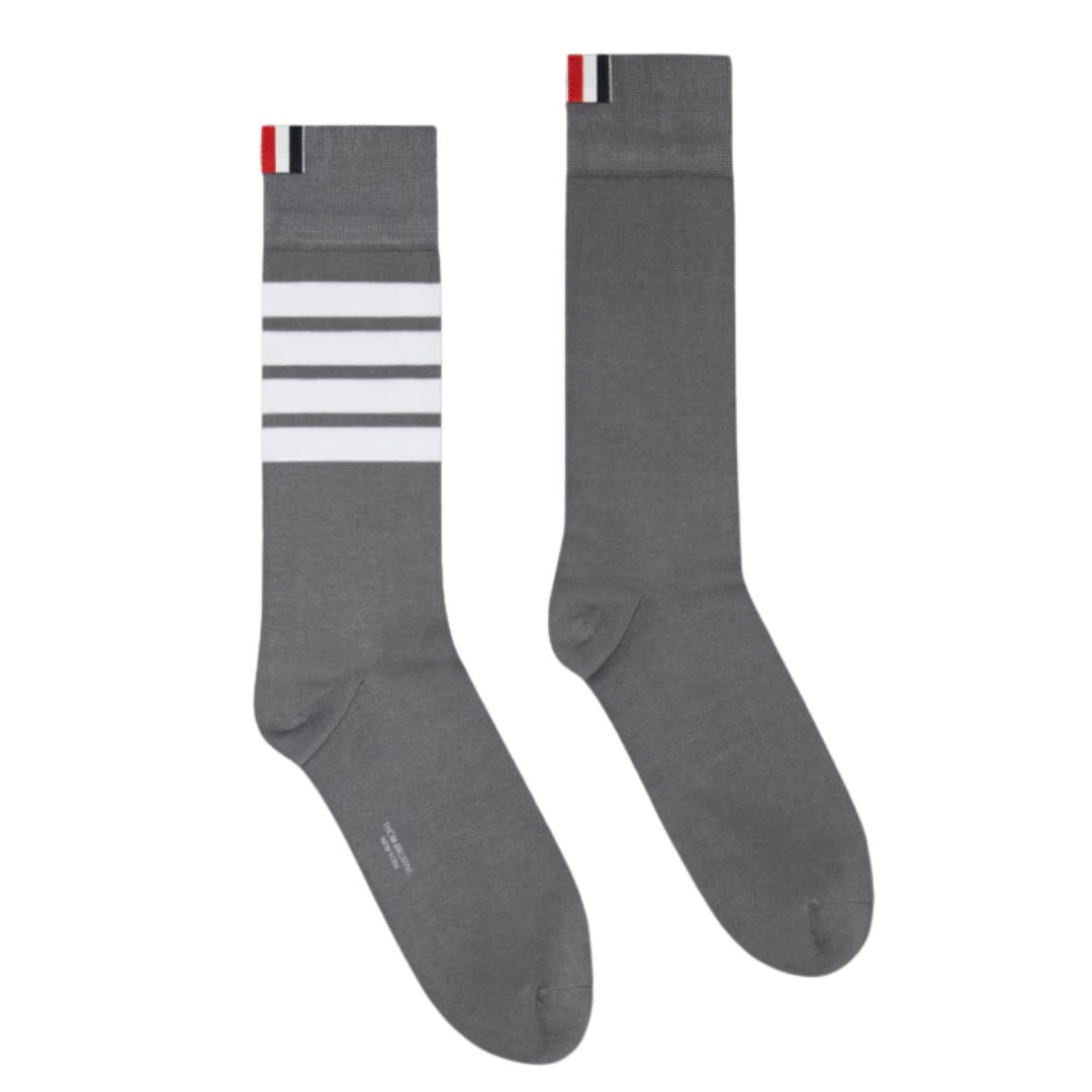 1FF0101-122 THOM BROWNE Cotton 4-Bar Mid Calf Socks Med Grey (SS26) #MAS023B-01690-035 (C-EU-E)