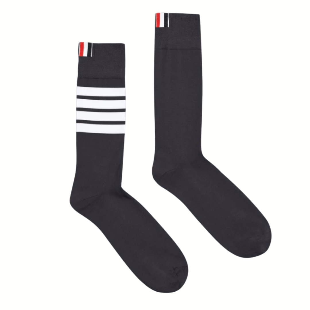 1FF0101-123 THOM BROWNE Cotton 4-Bar Mid Calf Socks Navy (SS26) #MAS023B-01690-415 (C-EU-E)