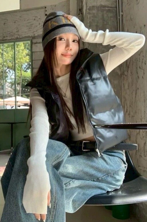 拉鍊皮革短版鋪棉背心