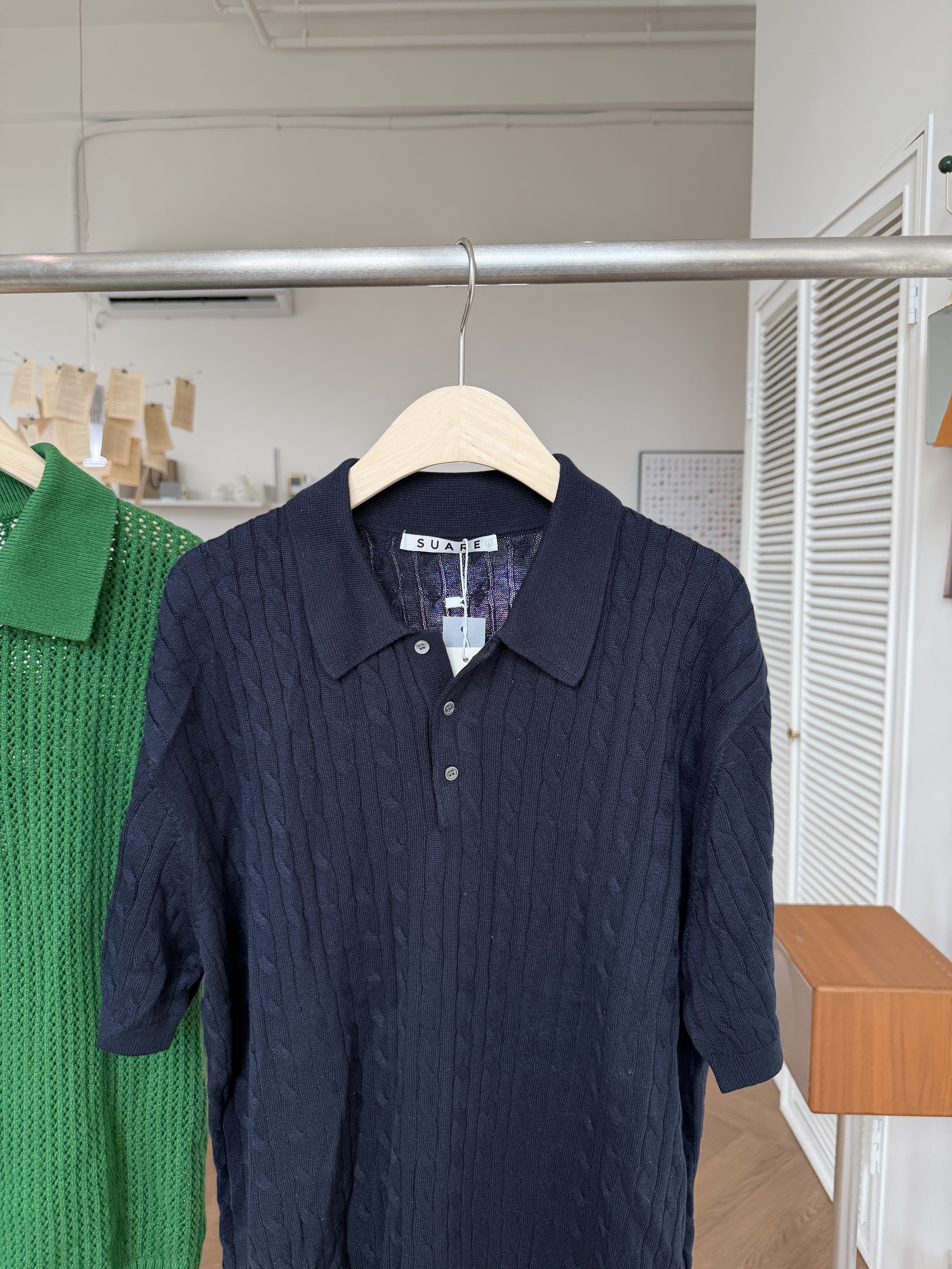 二手衣／韓國潮牌 SUARE  麻花捲針織上衣 深藍色 全新