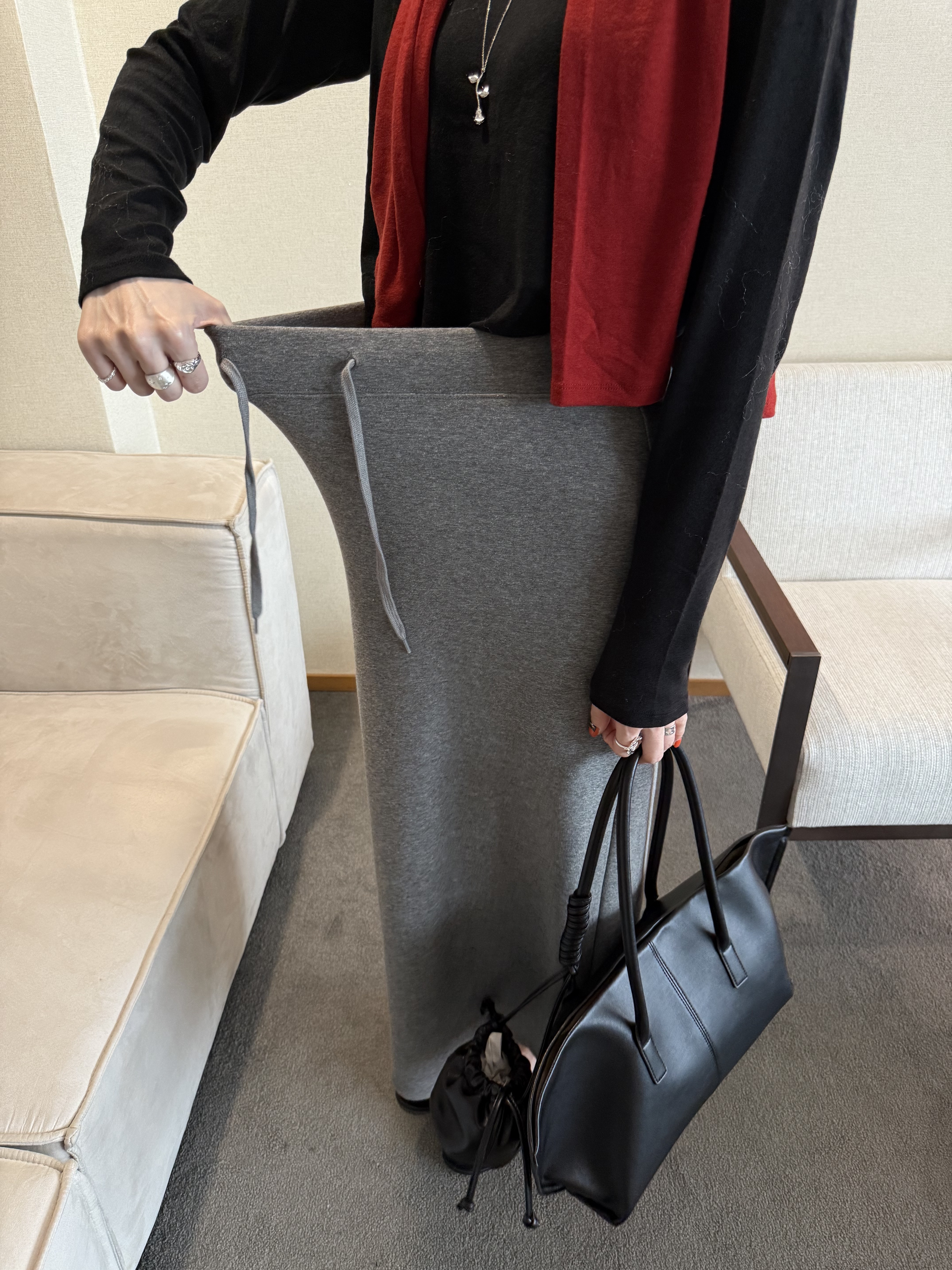 雙腳軟乎乎法蘭絨面A字長裙/2色均碼/花灰