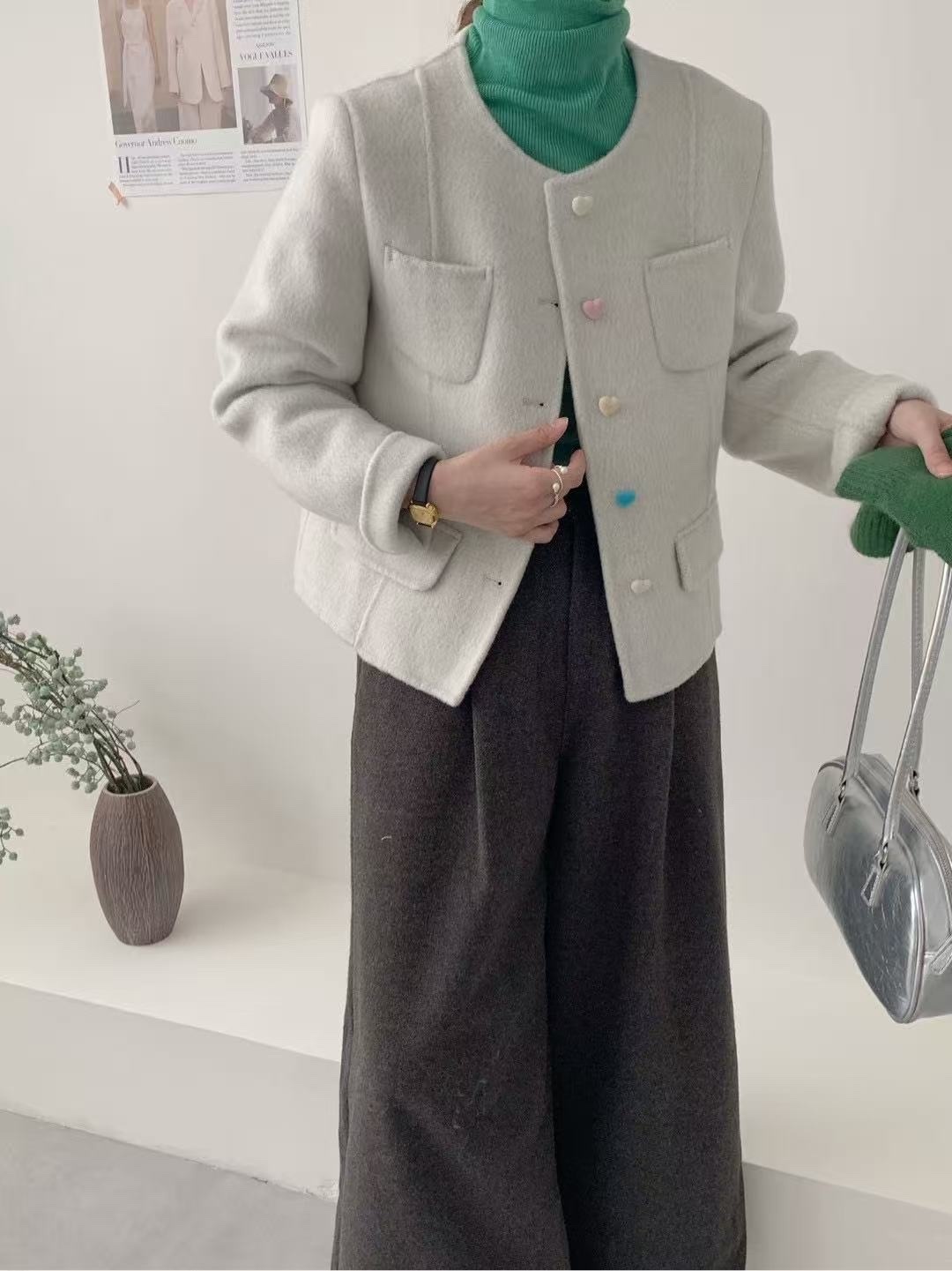 愛心釦羊毛外套