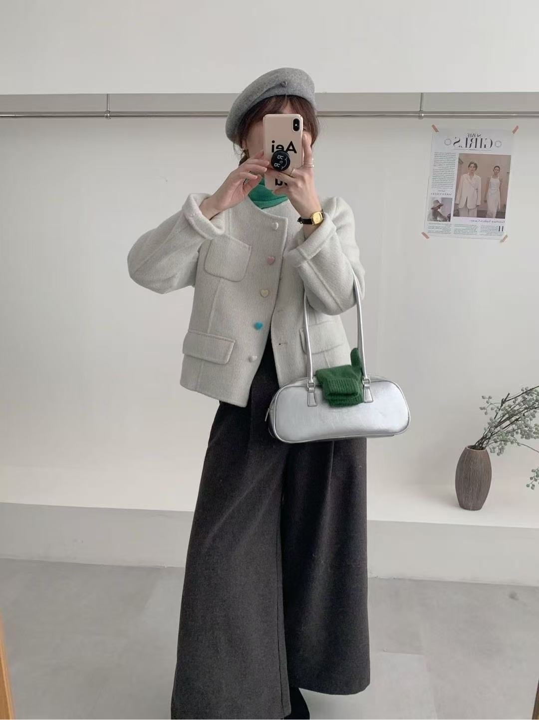 愛心釦羊毛外套