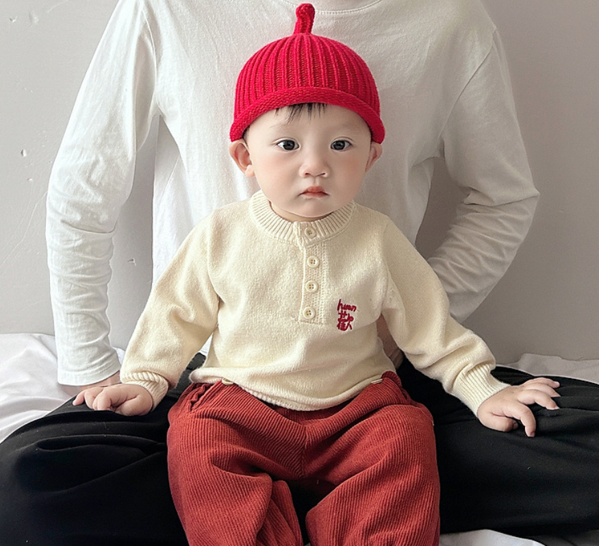 《2573》新年拜年刺繡樂字紅針織上衣(73-110)