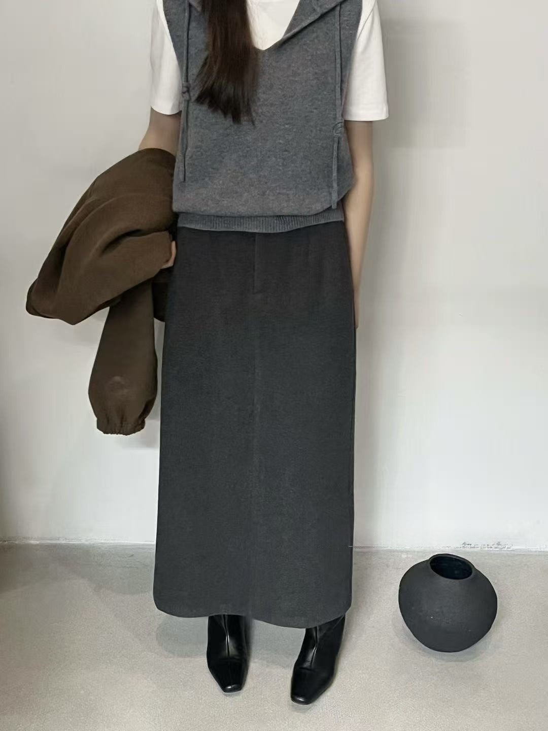 882 簡約羊絨呢直筒裙