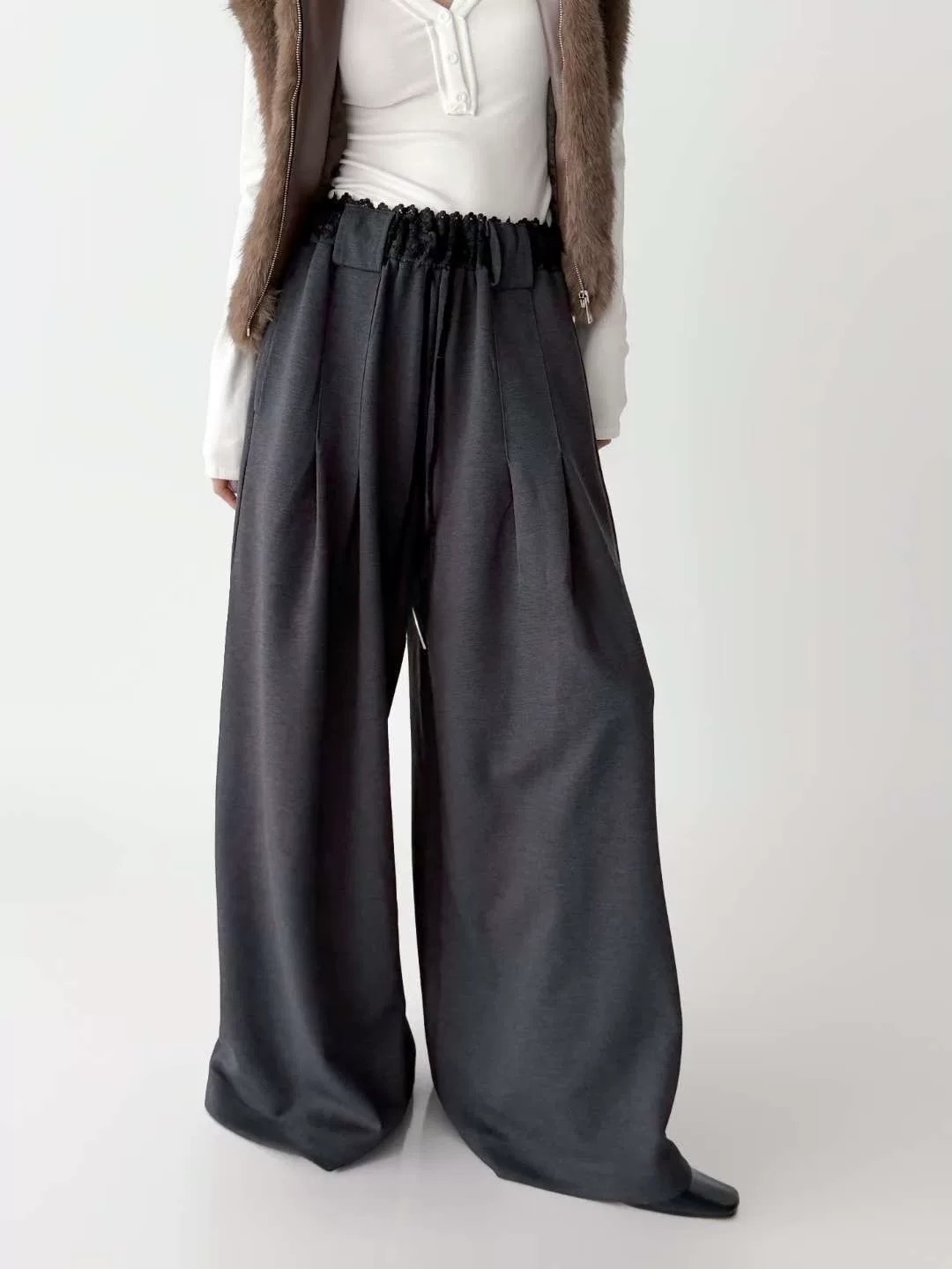 308 正韓蕾絲鬆緊腰落地休閒褲