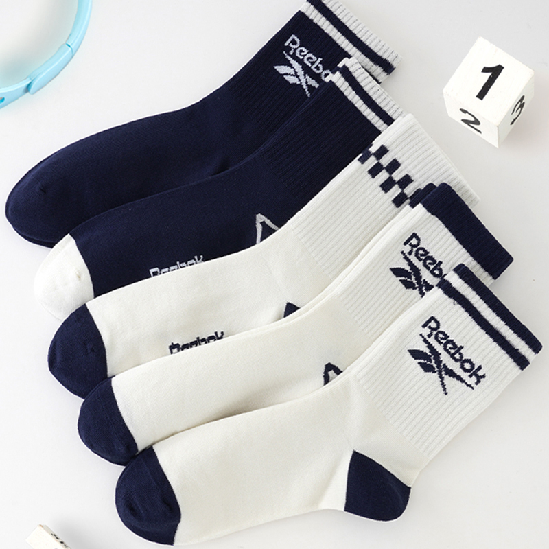 代購-Reebok 加厚減震高彈防滑 吸濕排汗 長襪 黑白 五雙入