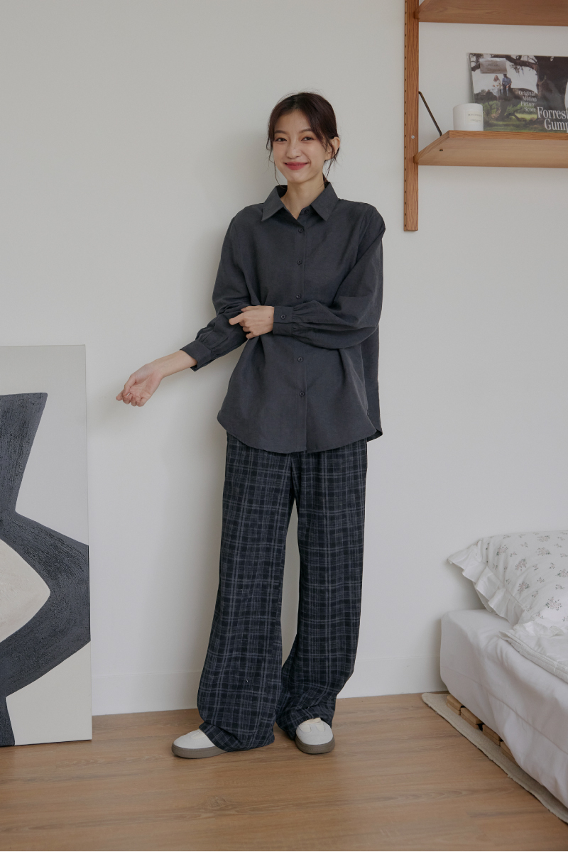 多色素面寬鬆襯衫