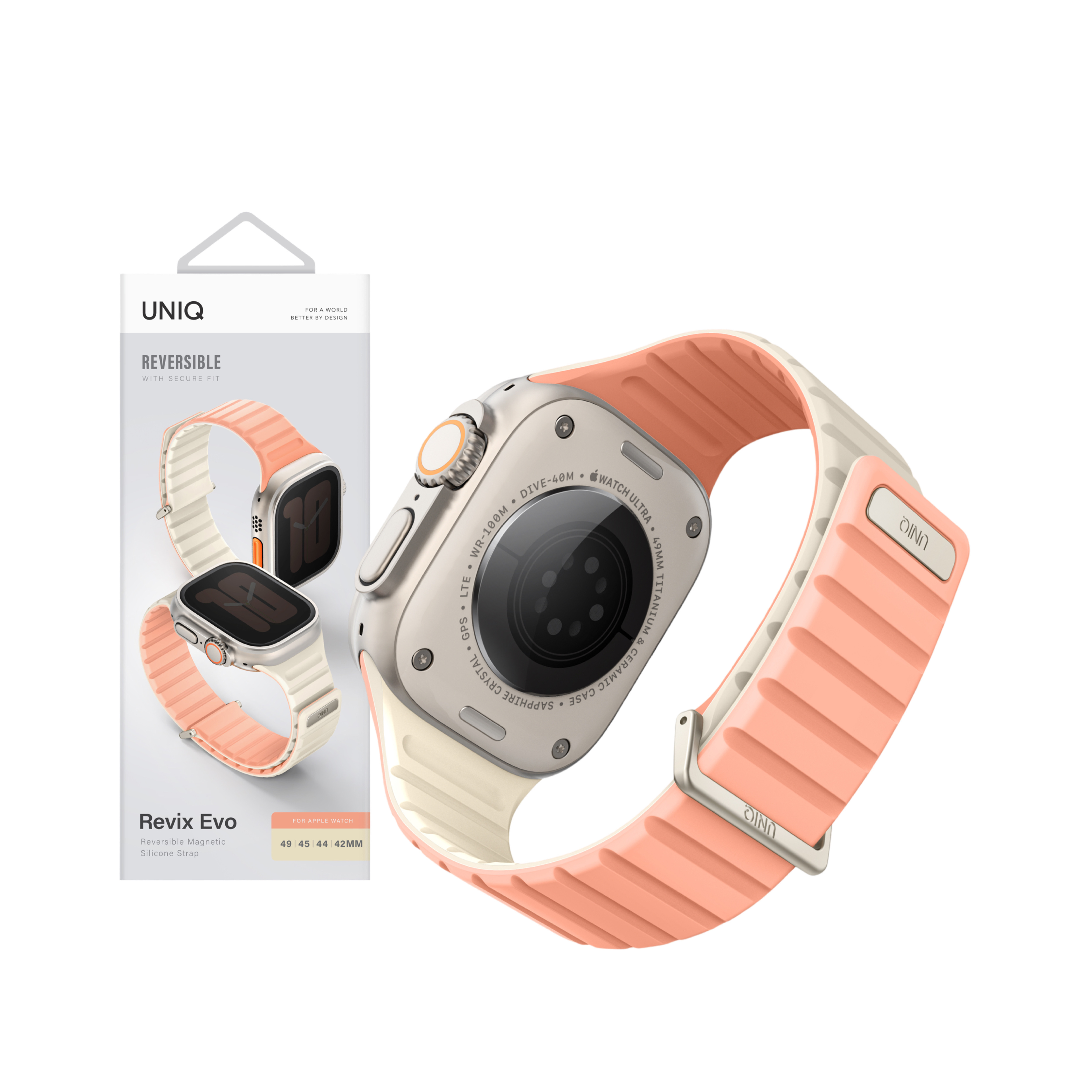 UNIQ Apple Watch 44/45/46/49mm Revix Evo 雙色矽膠磁吸錶帶
