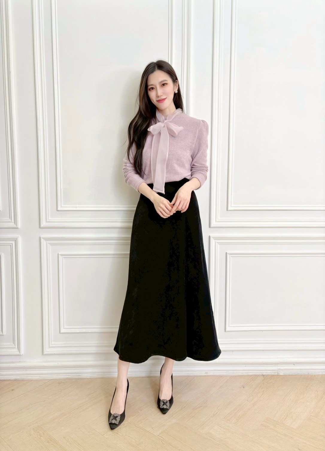 柔美針織透紗領巾上衣