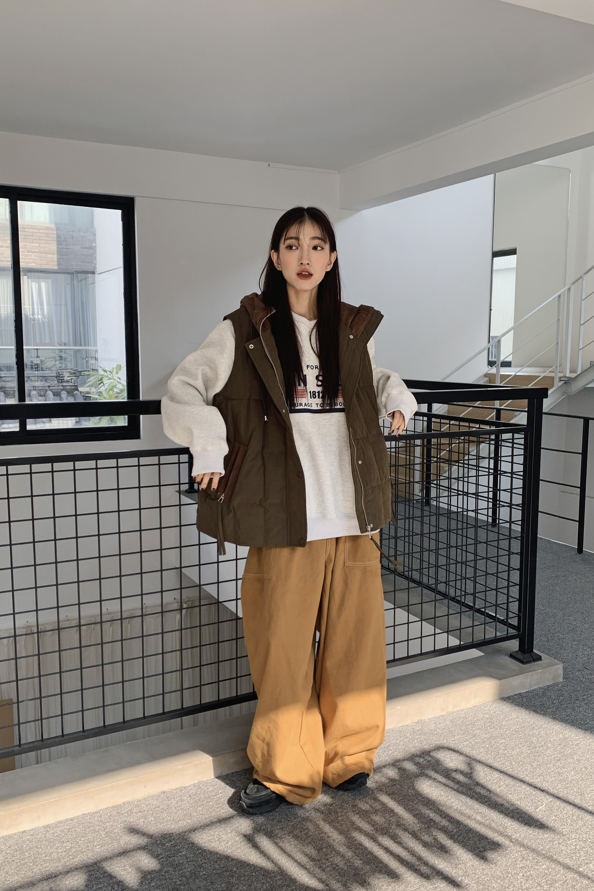 暖暖拼接色連帽背心 3色