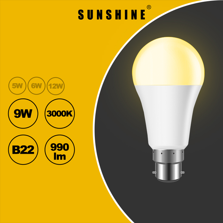 LED燈膽(A60球膽) 9W B22釘頭 白光6500K / 黃光3000K LGT-9B22D/W-2