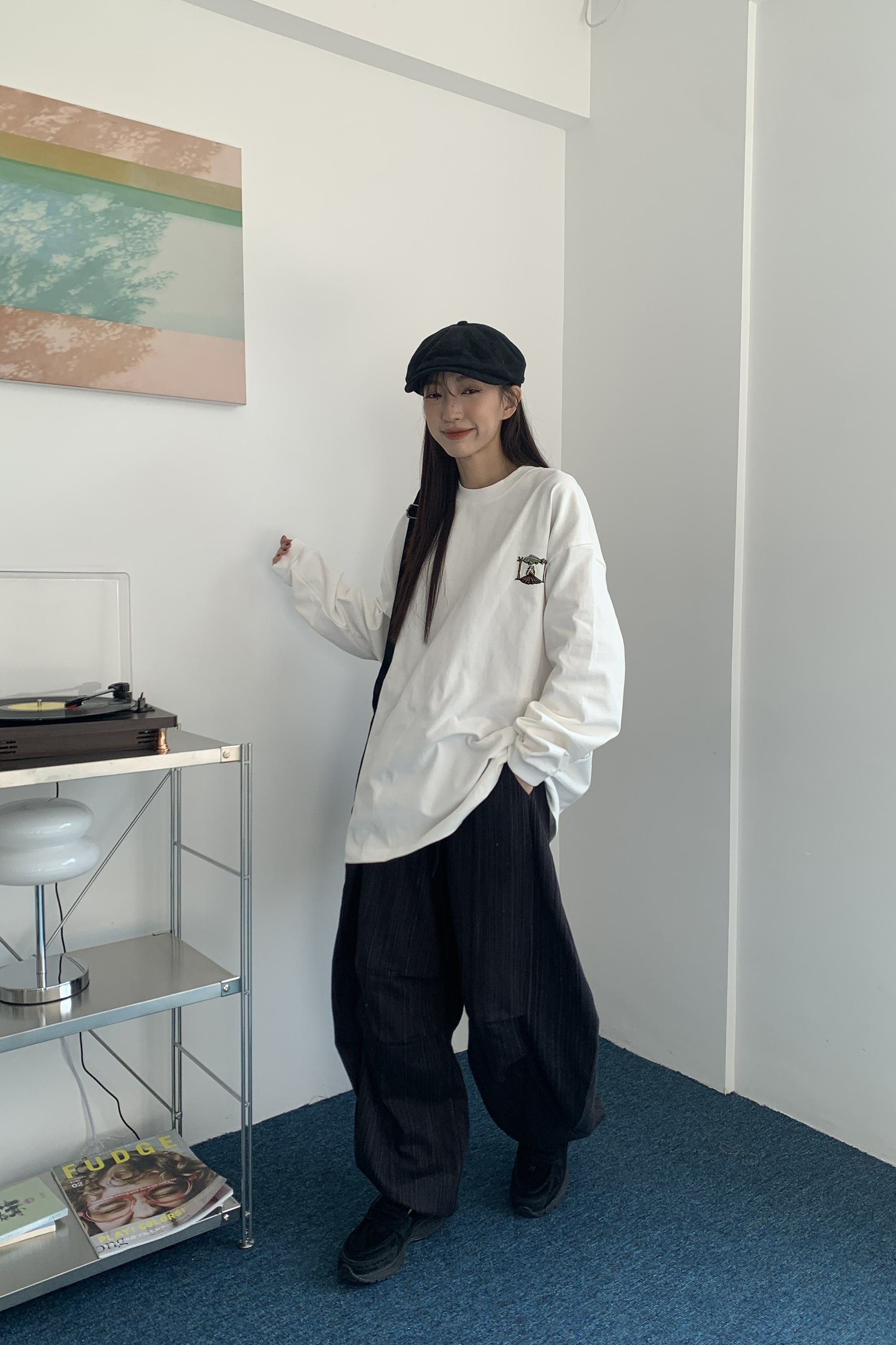 個性坑條抓皺彎刀褲 2色