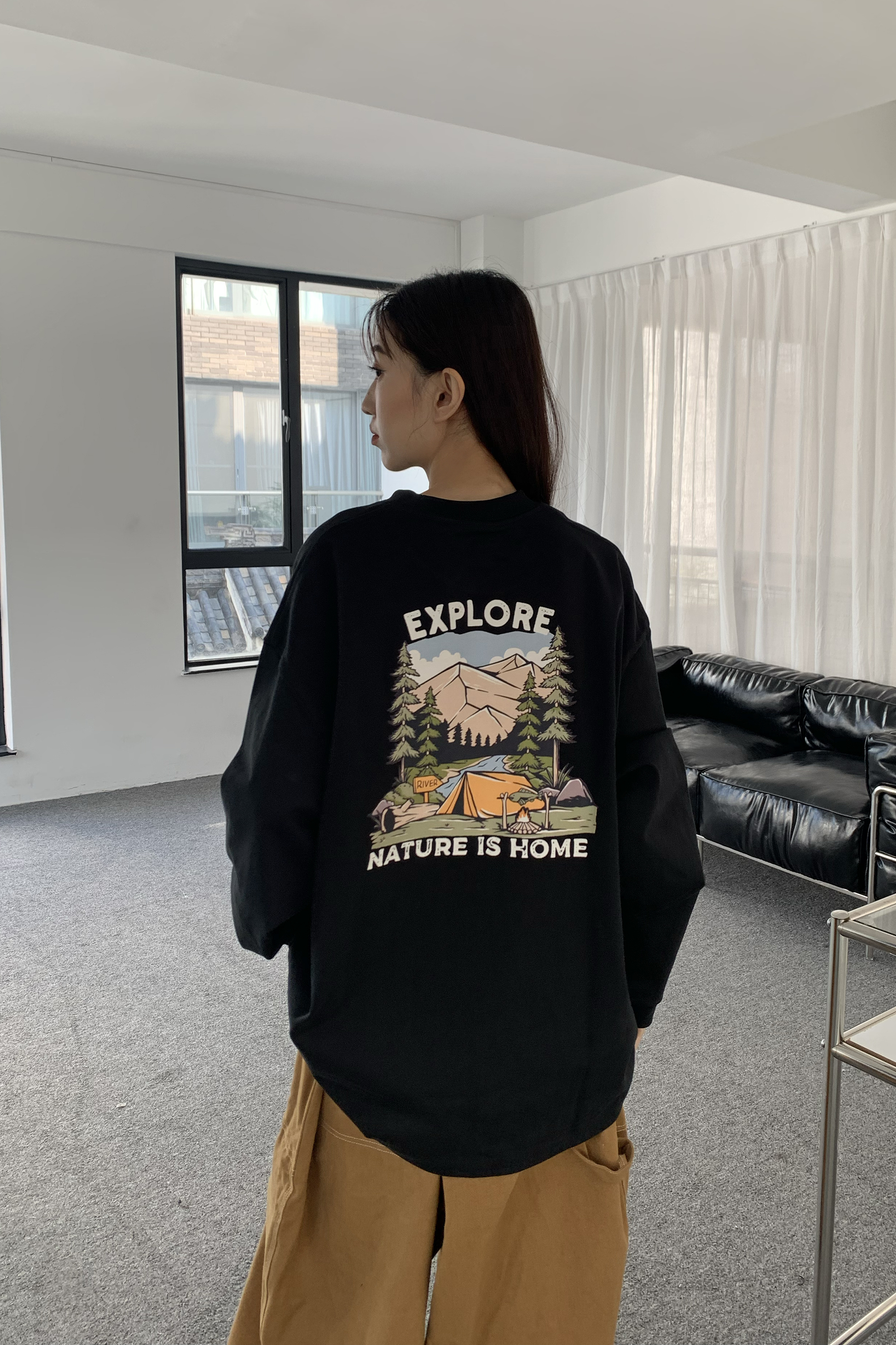 探索自然印花長袖t 2色