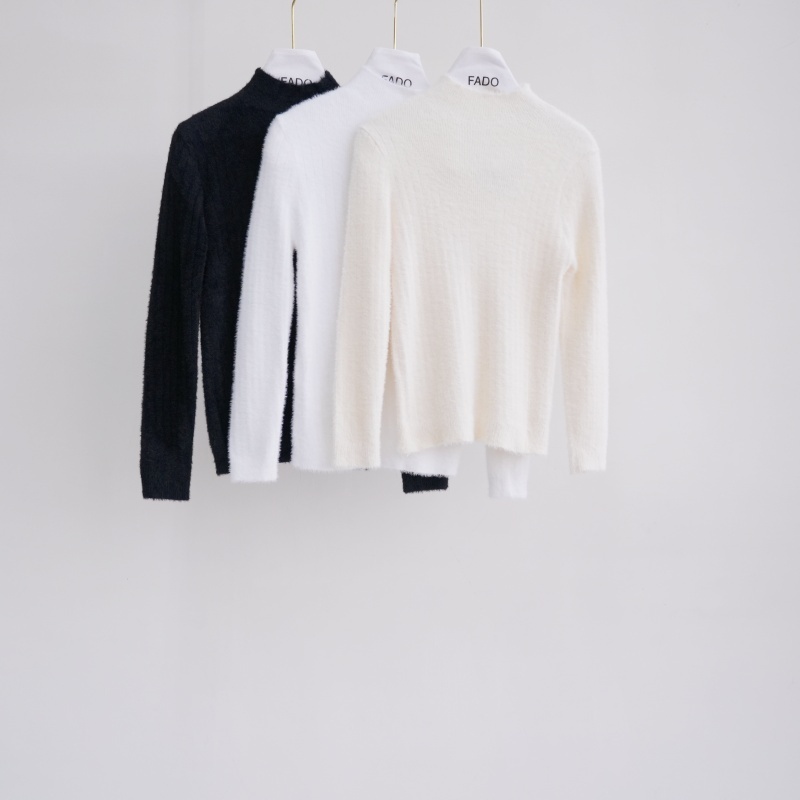 法朵Fado shop｜坑紋微立領水貂毛衫 091A021  三色