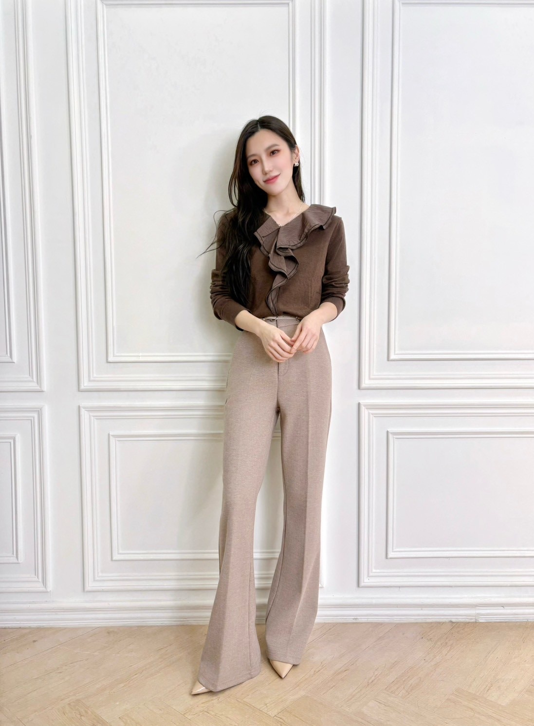 保暖毛料腰帶靴型褲