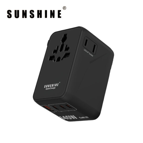 GaN快速充電器 140W 4插口(3C1A) 旅行插座 (黑色) TRB-140W