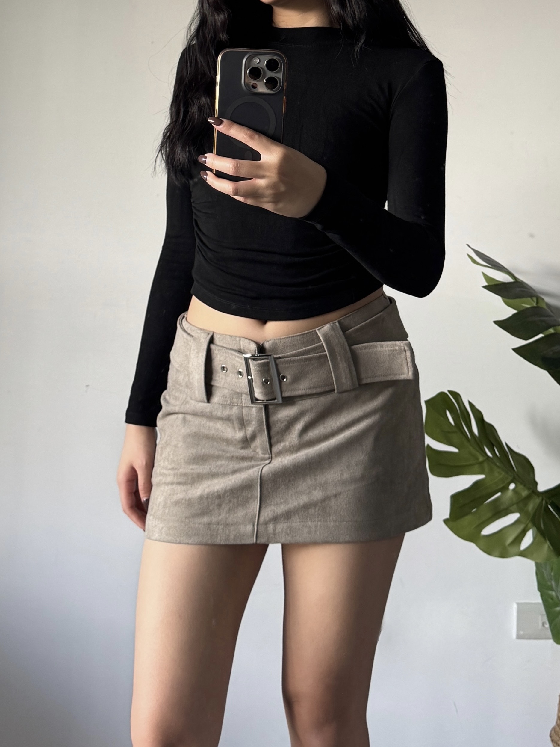 防走光🕰️復古麂皮腰帶短裙(2色)