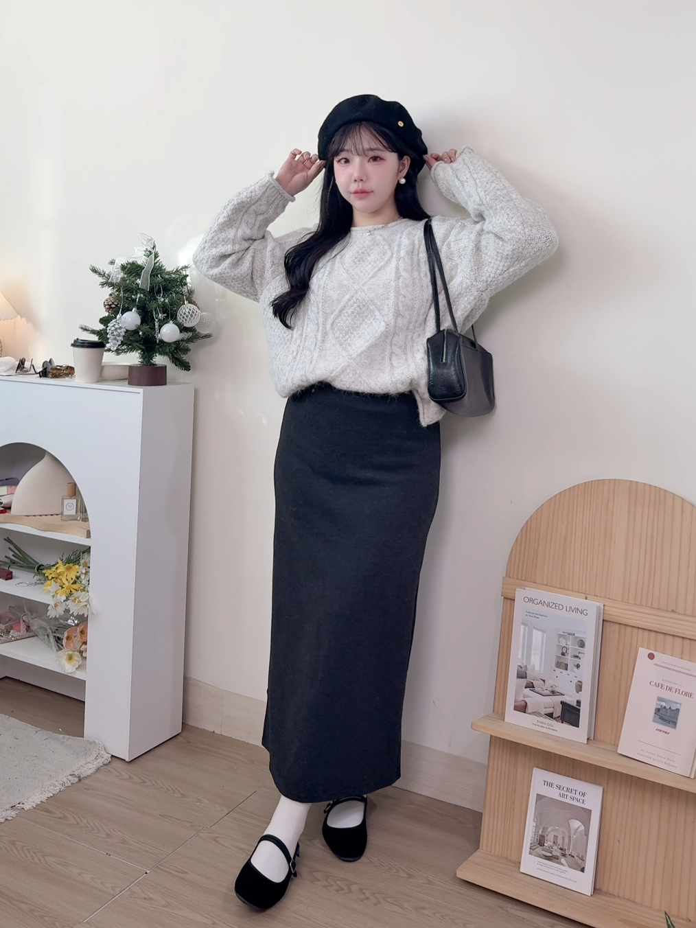 紙片人鬆緊腰直筒羊絨長裙 4色