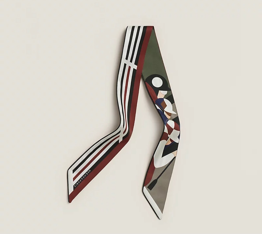 HERMES 18-3-7 forever Twilly vert loden / bourgogne / bleu marine