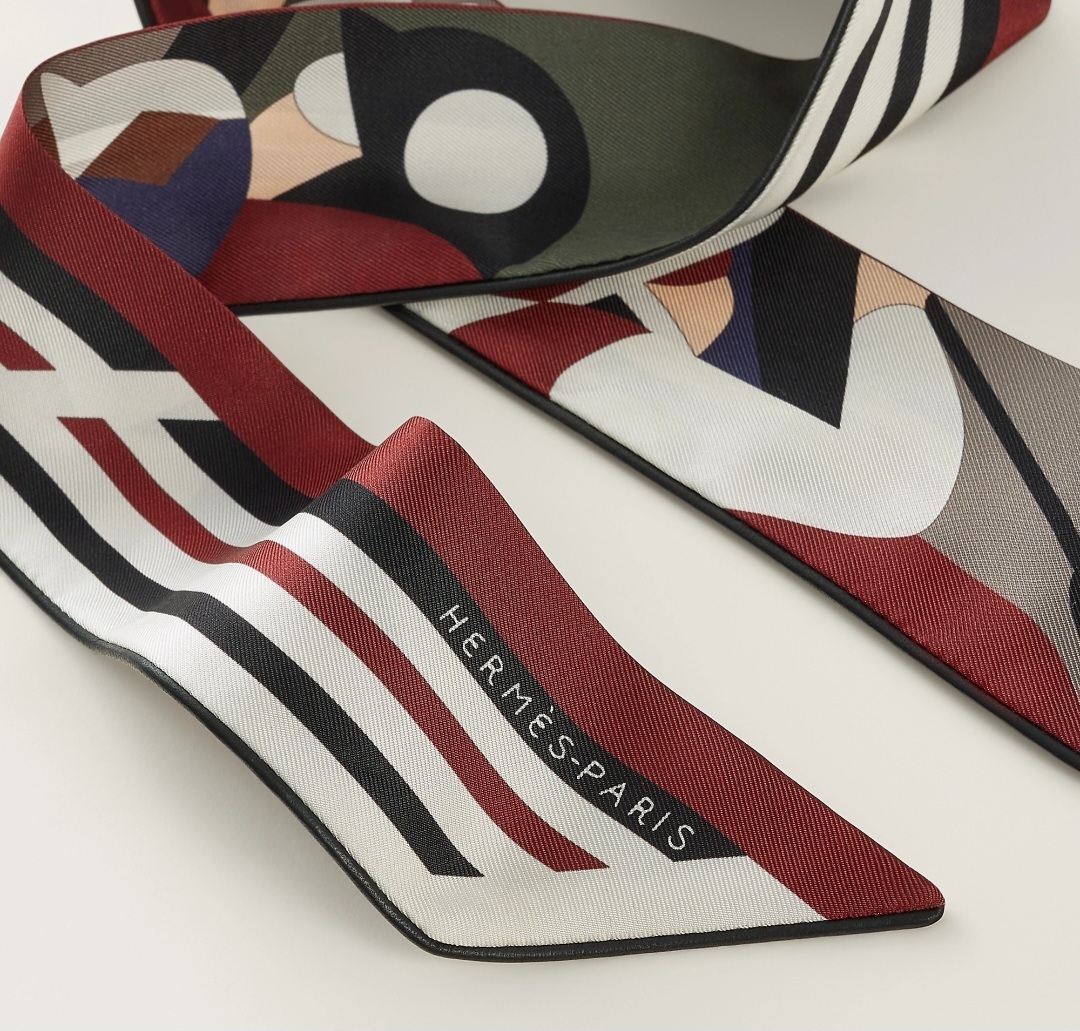 HERMES 18-3-7 forever Twilly vert loden / bourgogne / bleu marine