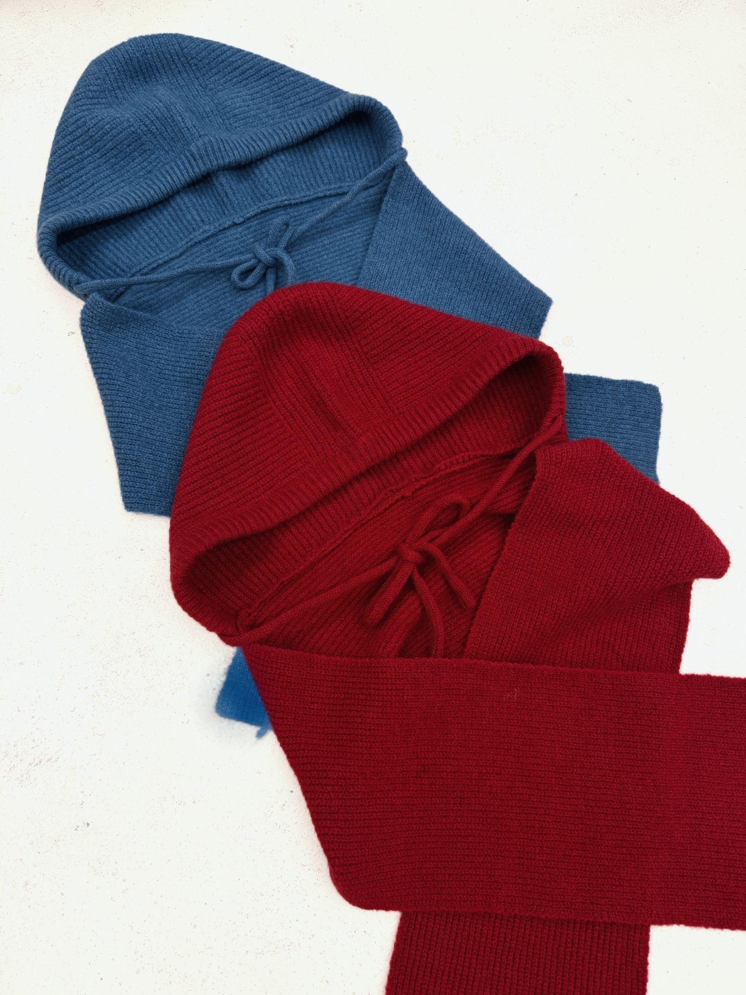 針織抽繩連帽圍巾