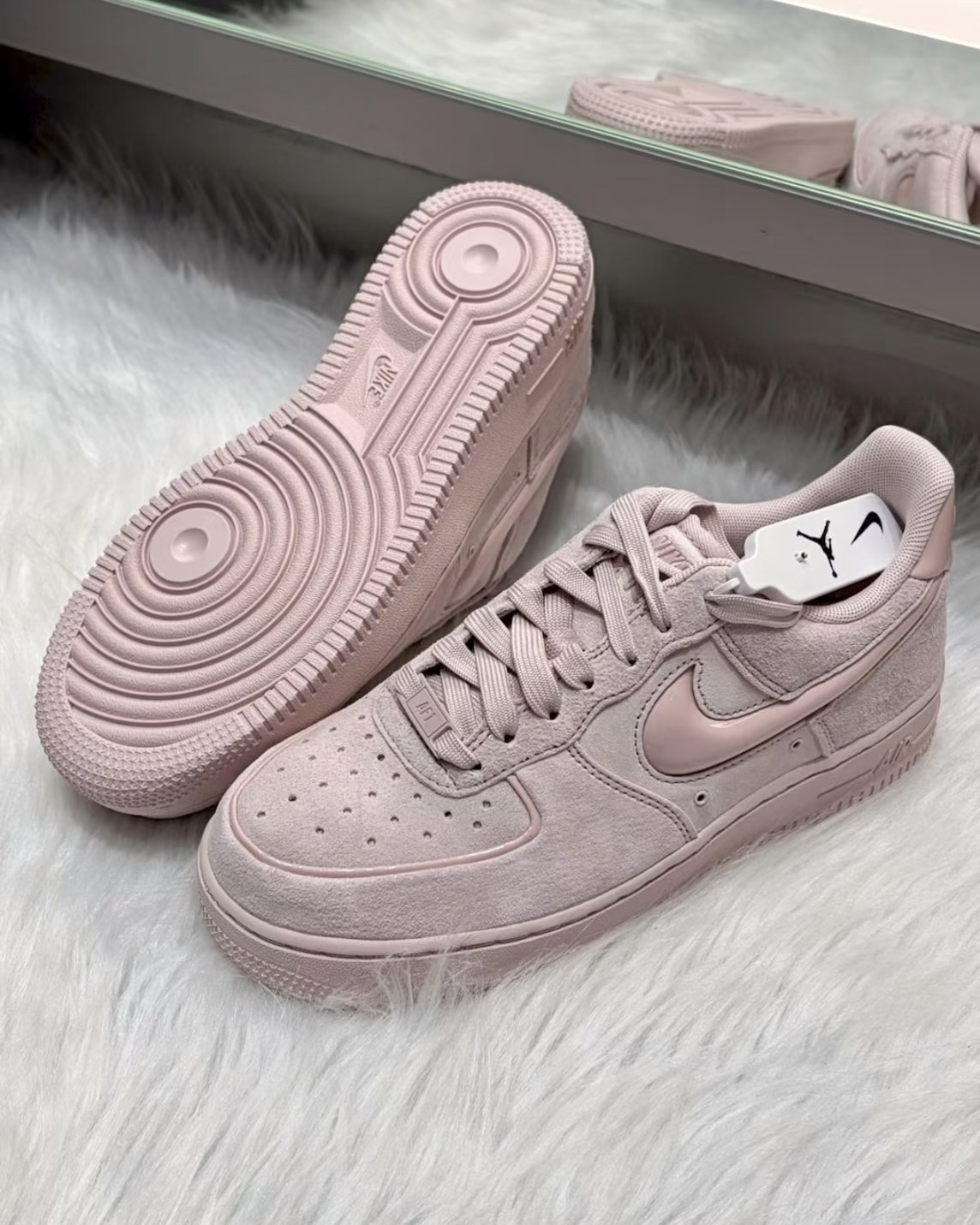 Nike Air Force 1 櫻花粉 淡粉 麂皮 絨面 果凍立體勾勾 低筒休閒鞋 女鞋