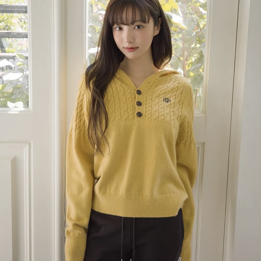 MUAHMUAH 半開襟 針織帽衫 長袖 上衣 四色 韓國代購