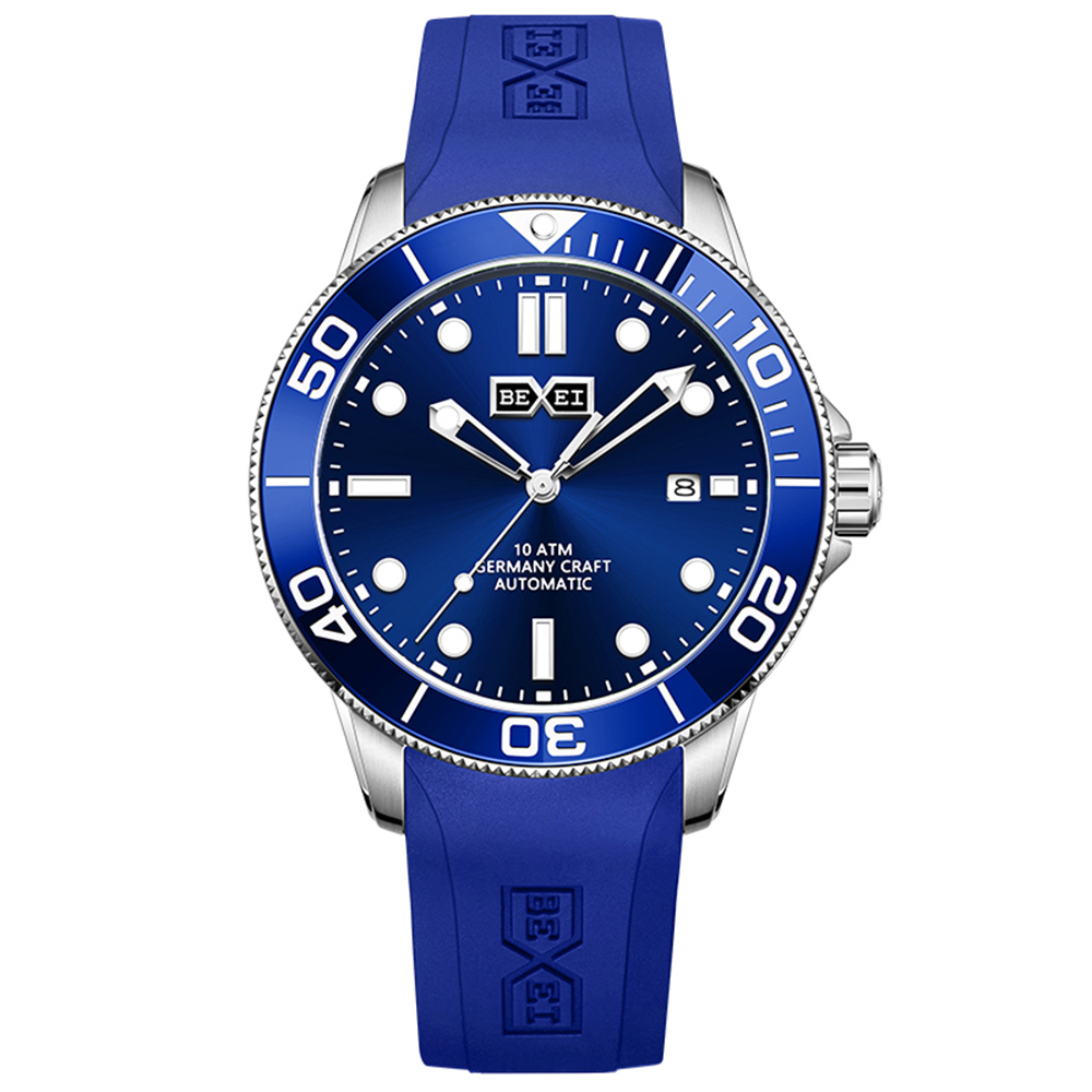 【BEXEI 貝克斯】 9062 三針 水鬼 防水系列 精緻時尚 旋轉式外圈設計 矽膠錶帶 自動機械錶 手錶